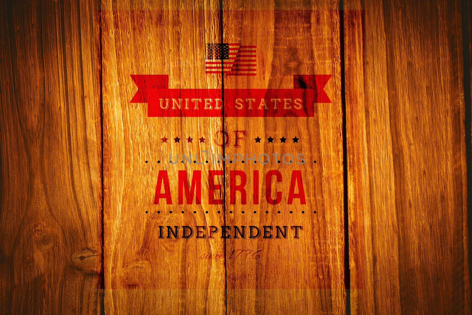 Independence day graphic against wooden table