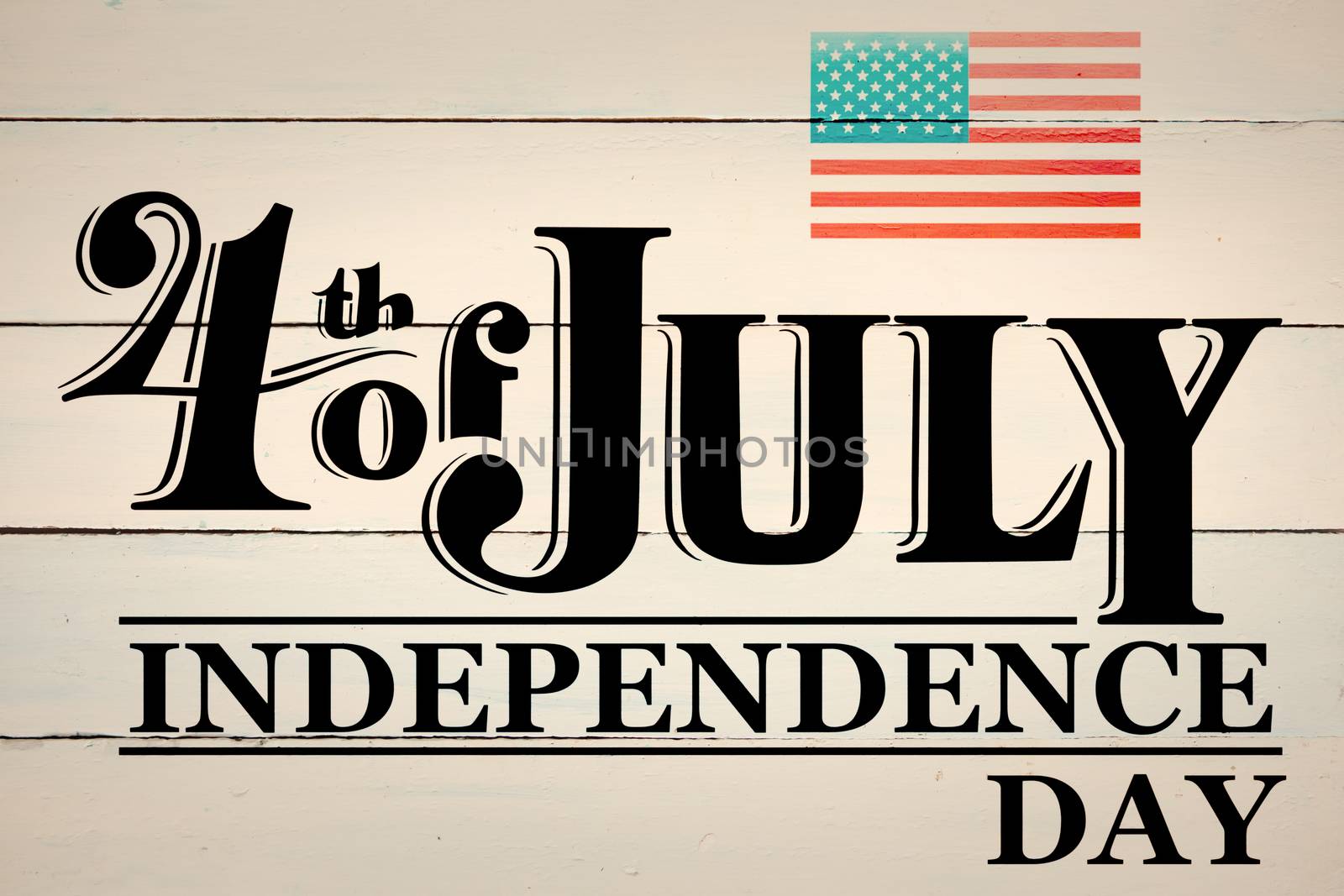 Independence day graphic against painted blue wooden planks