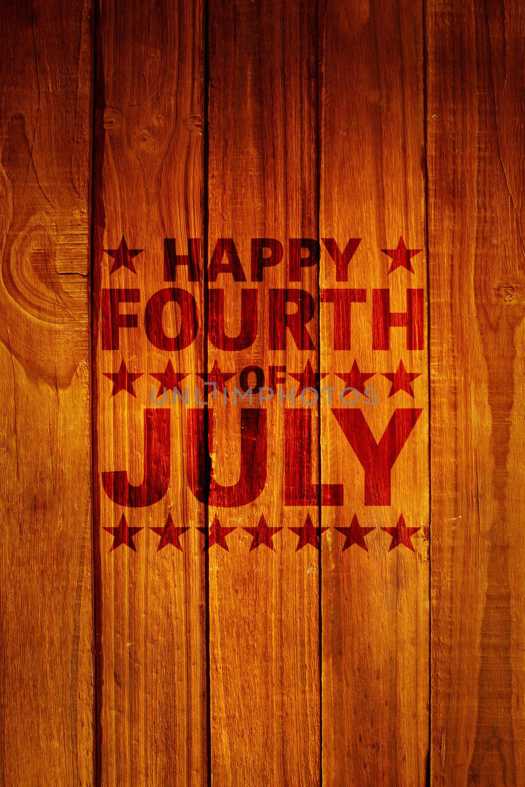 Happy fourth of july against overhead of wooden planks