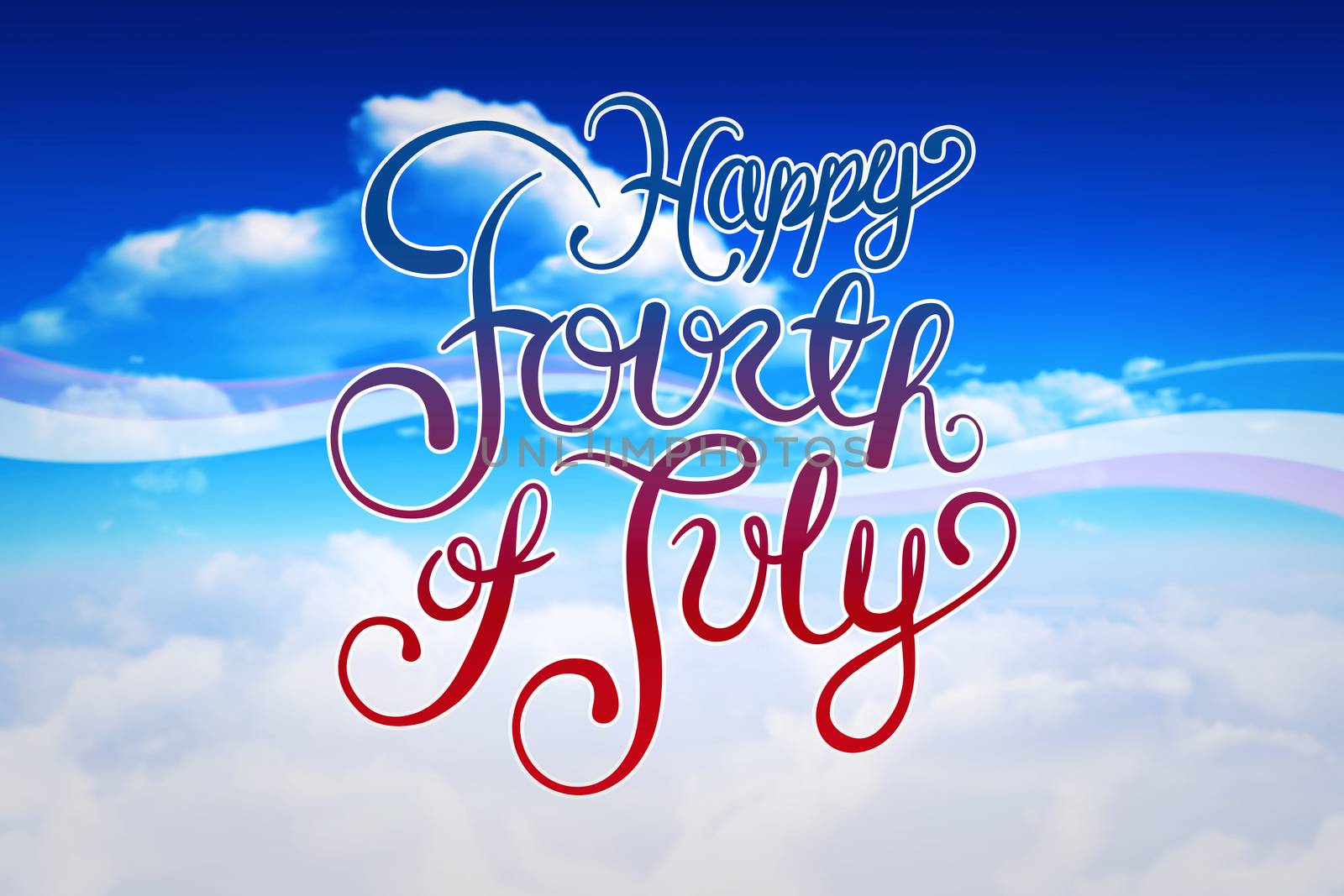 Independence day graphic against bright blue sky with clouds