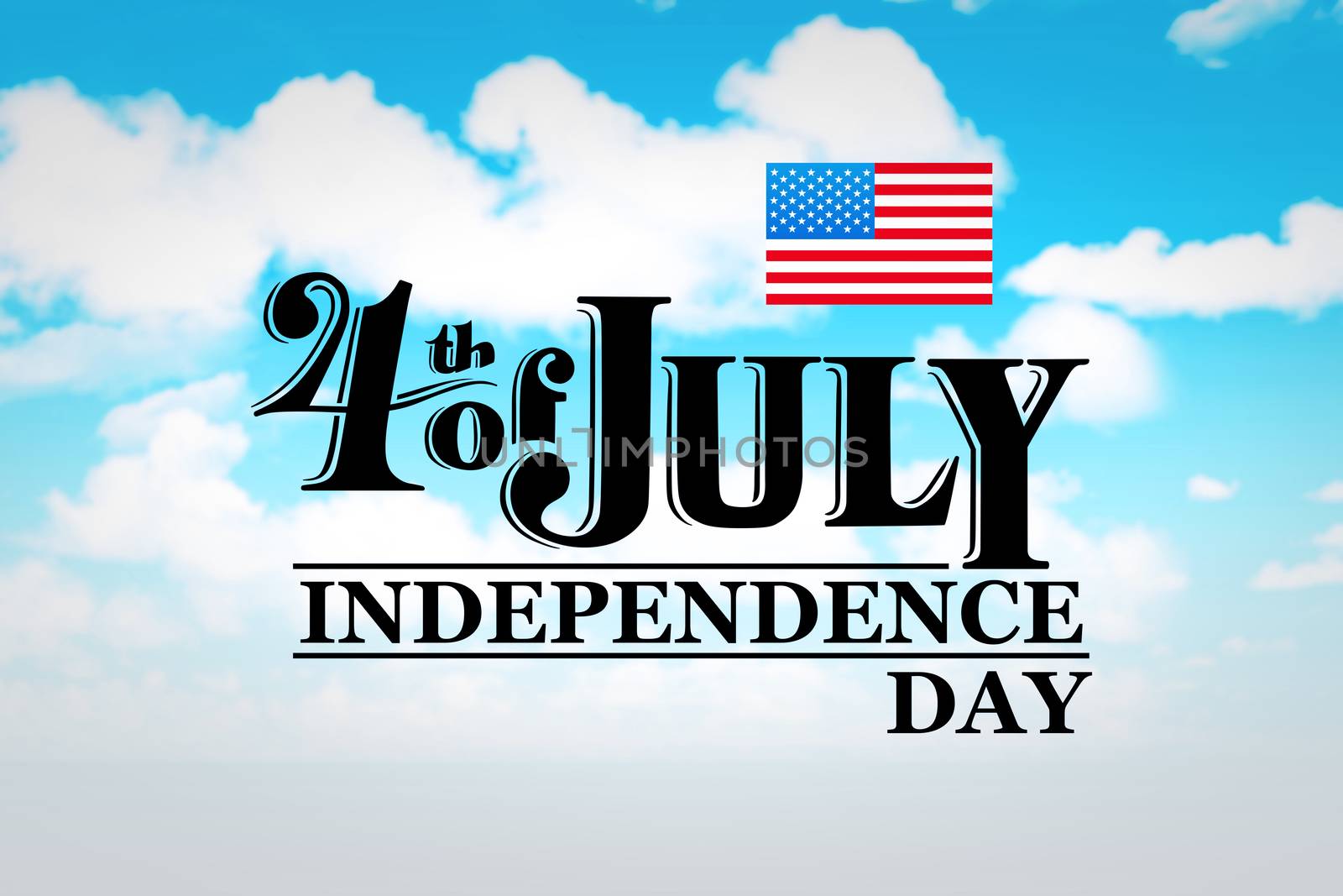Independence day graphic against blue sky