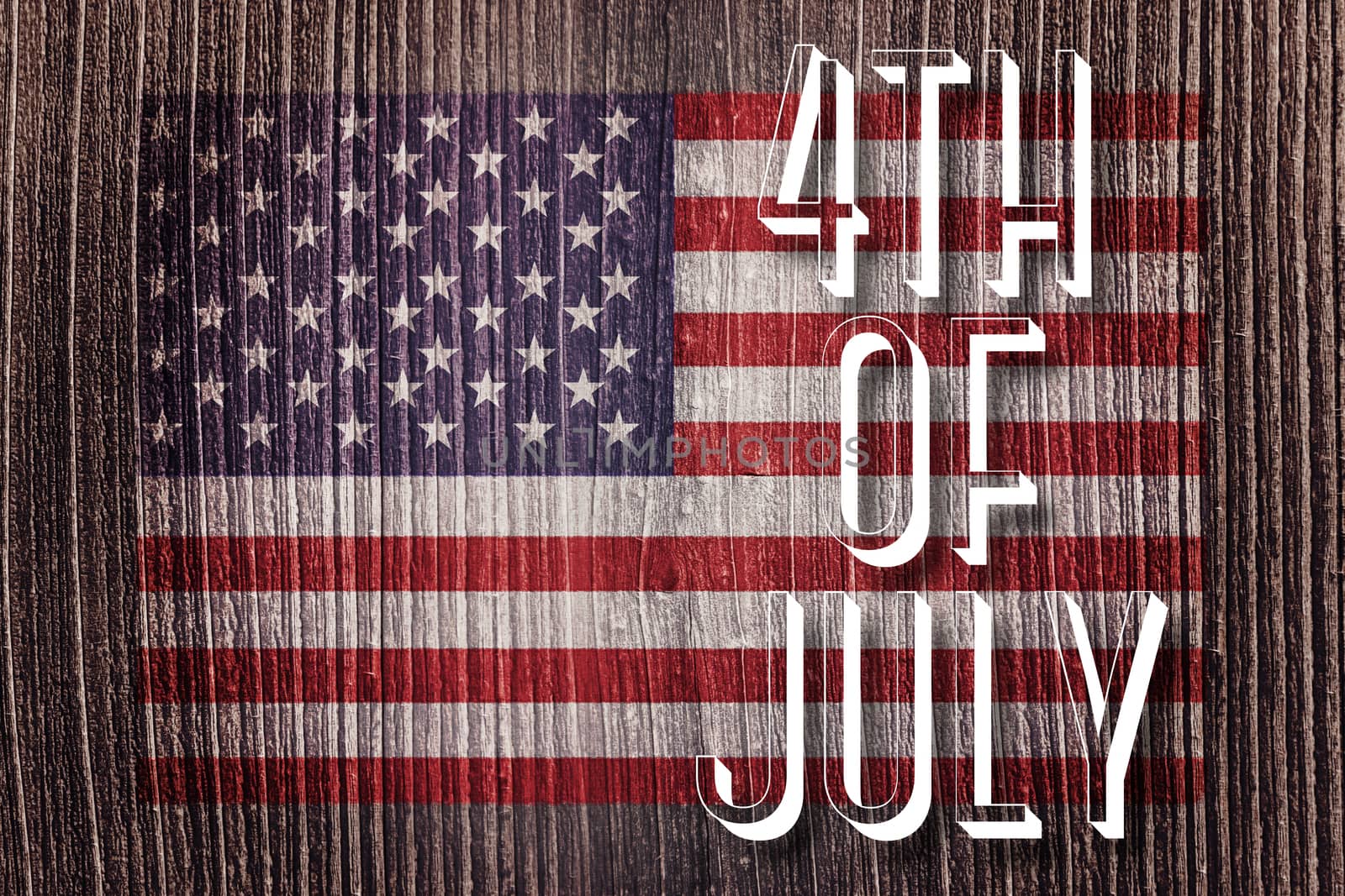 Independence day graphic against wooden planks