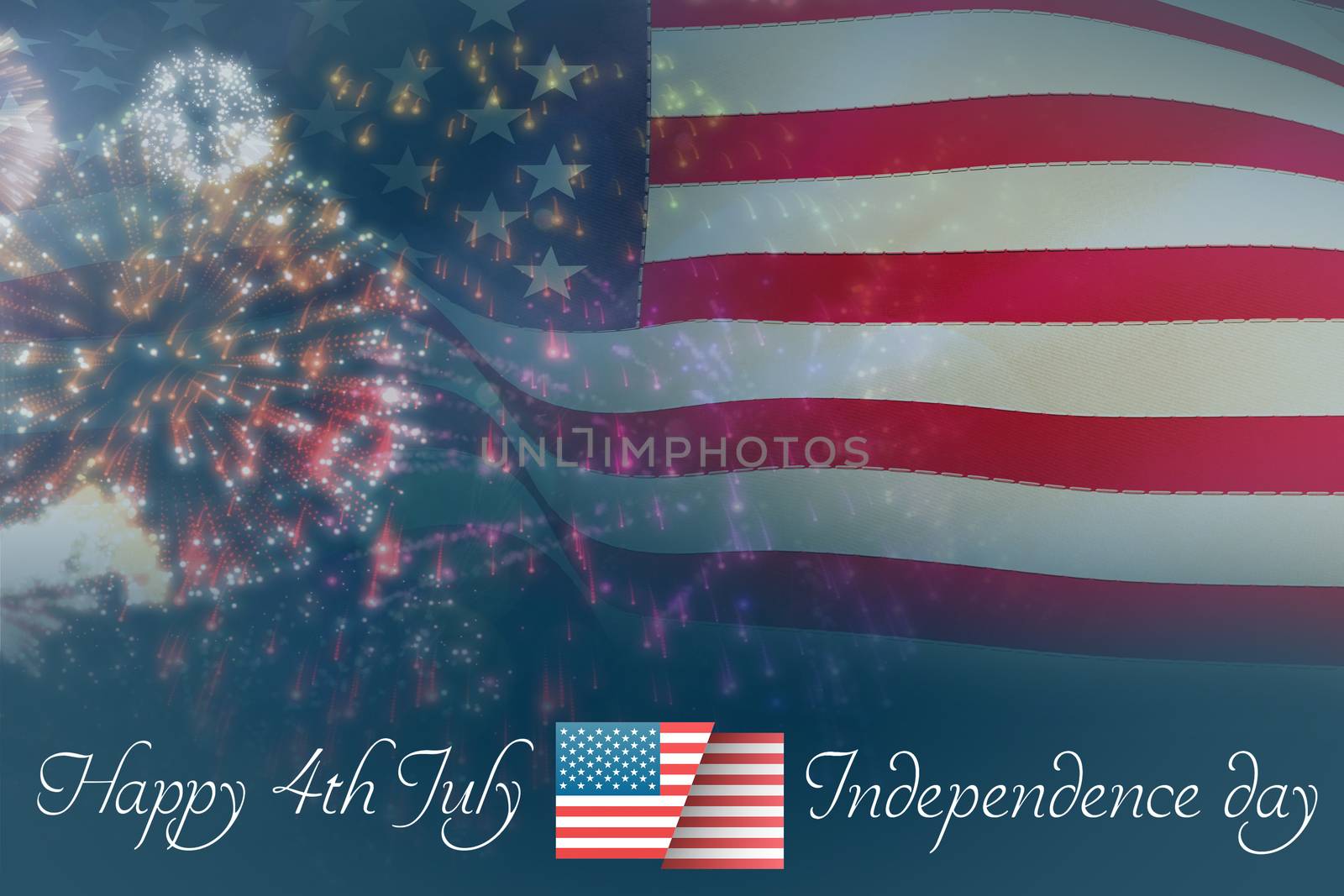 Independence day graphic against colourful fireworks exploding on black background