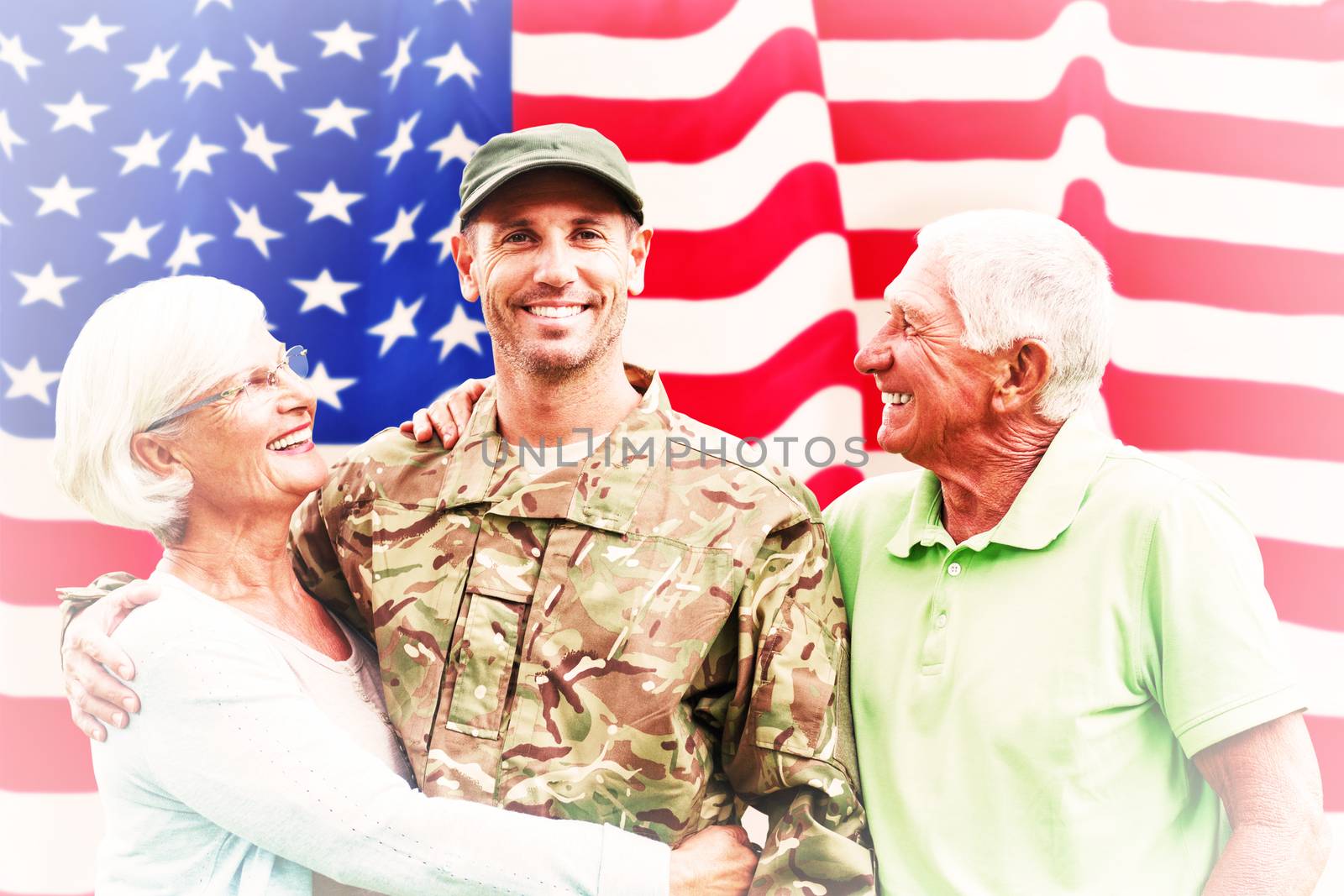 Composite image of soldier reunited with parents by Wavebreakmedia