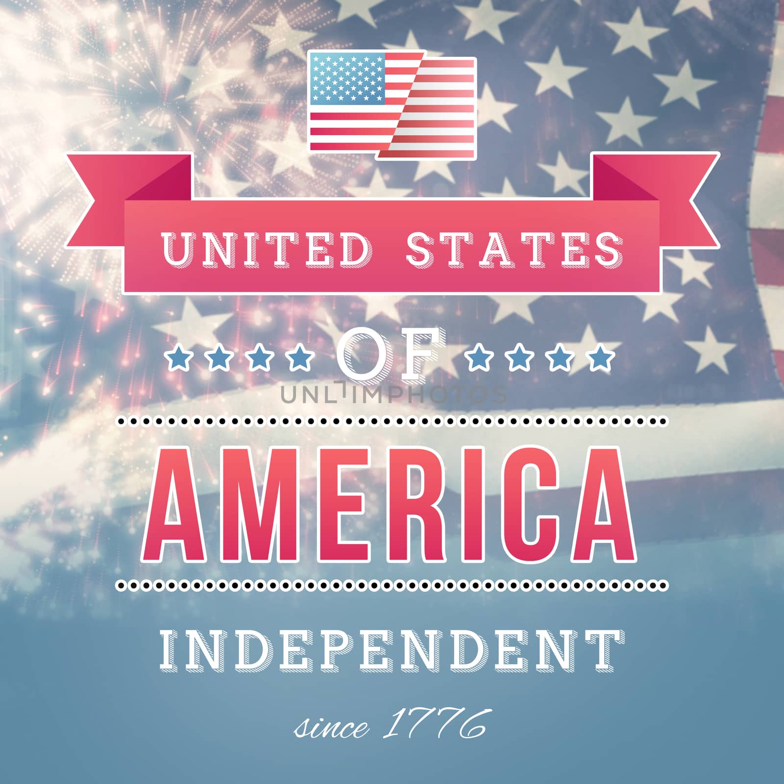 Independence day graphic against united states of america flag