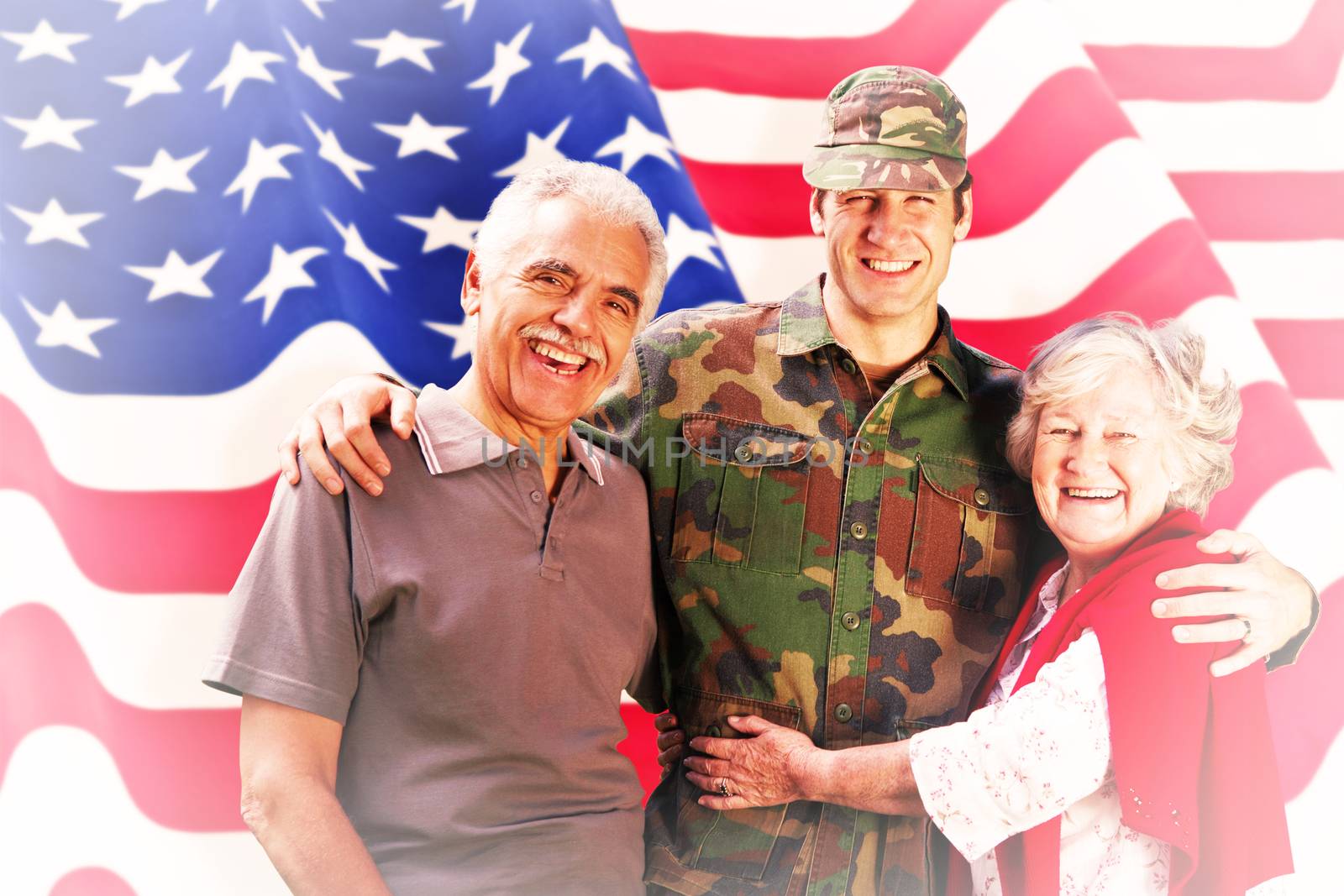 Composite image of solider reunited with parents by Wavebreakmedia