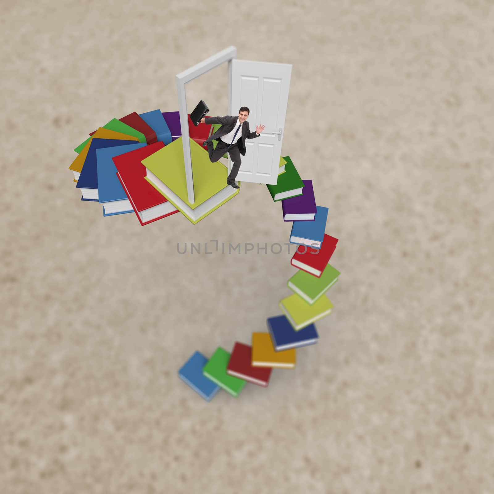 Smiling businessman in a hurry against path