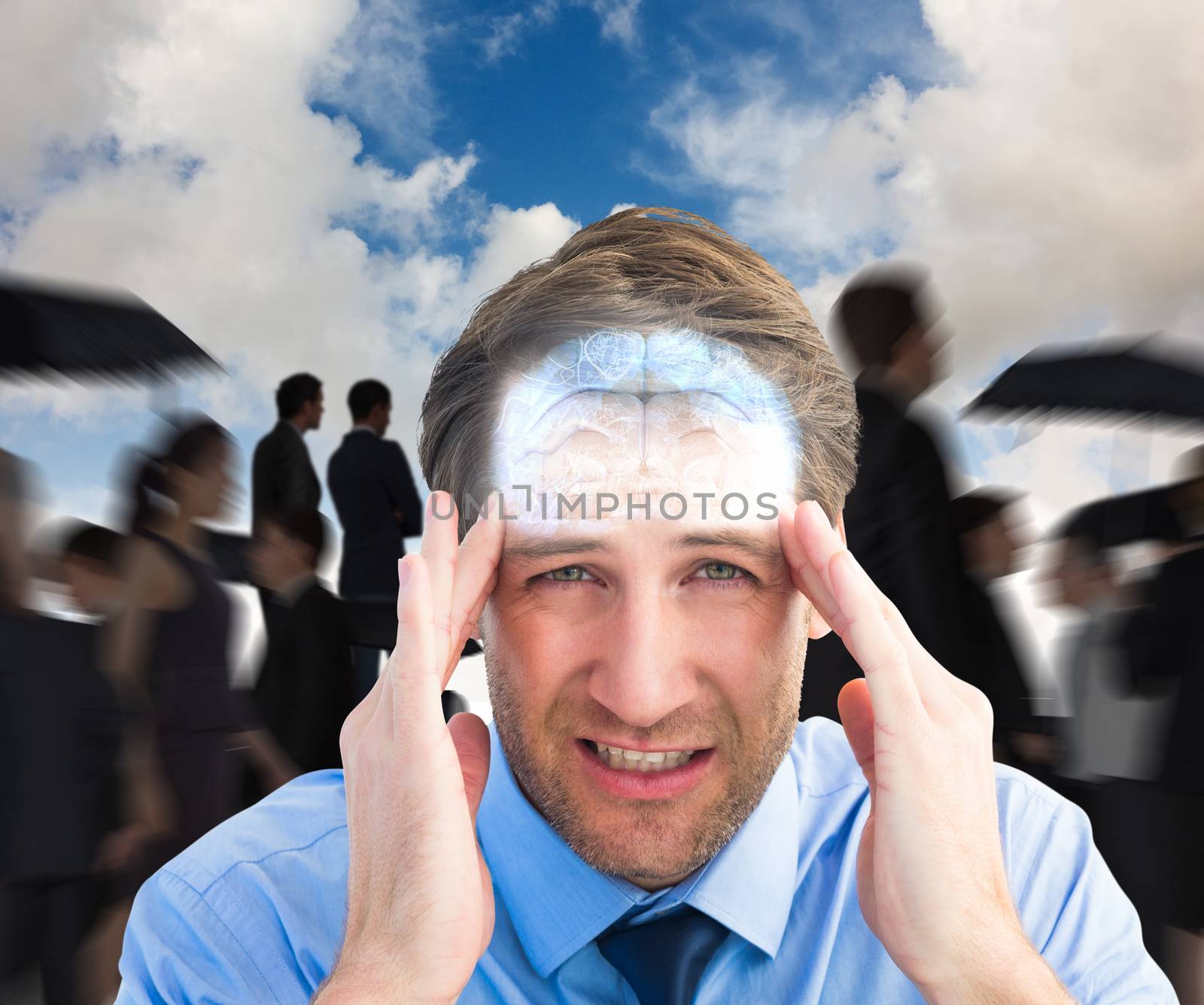 Composite image of young businessman with severe headache by Wavebreakmedia