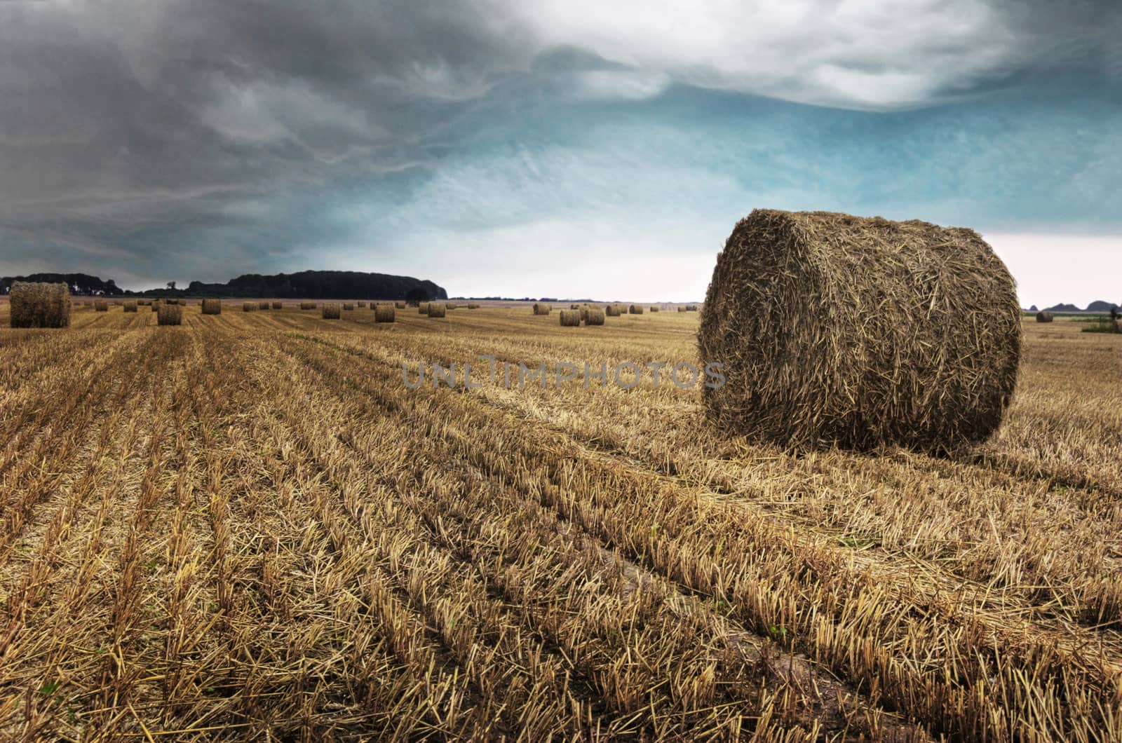 Rural landscape. Storm over the field.