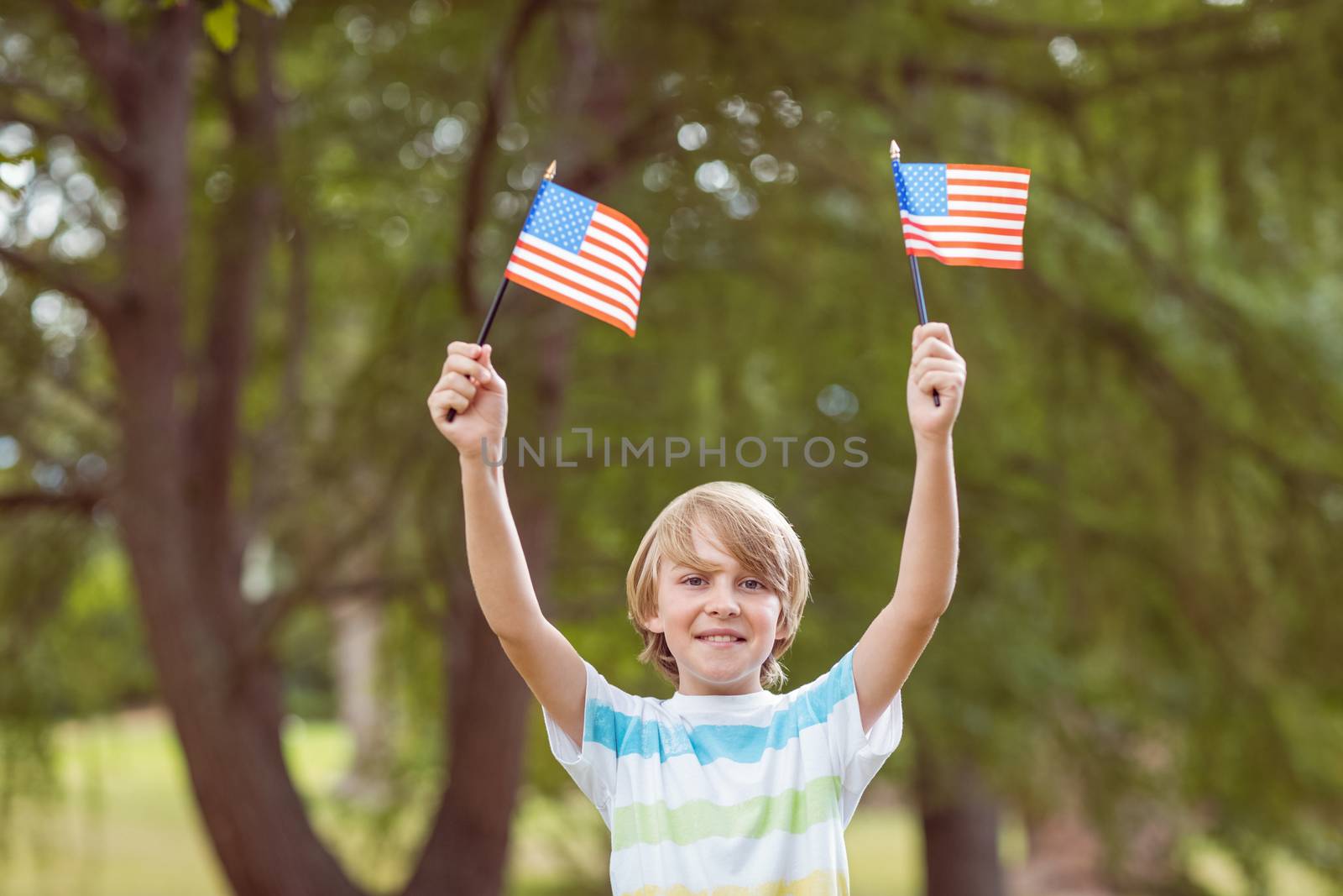 Young boy holding an american flag by Wavebreakmedia