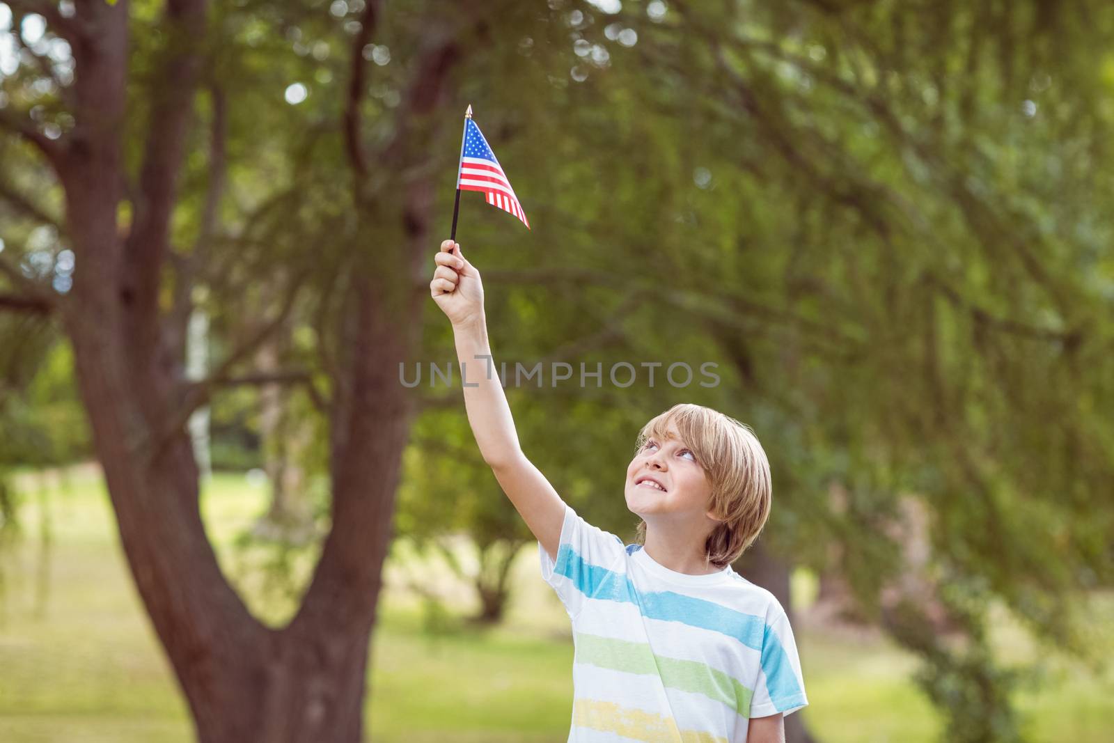 Young boy holding an american flag by Wavebreakmedia