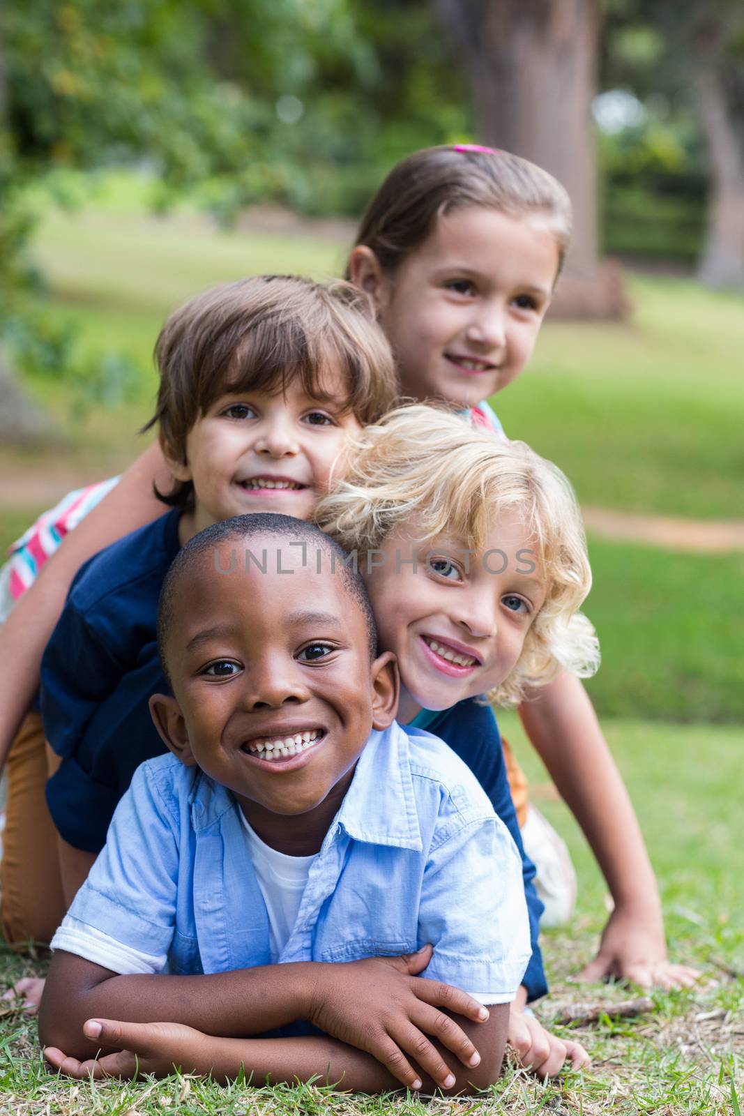 Happy child in the park together on sunny day