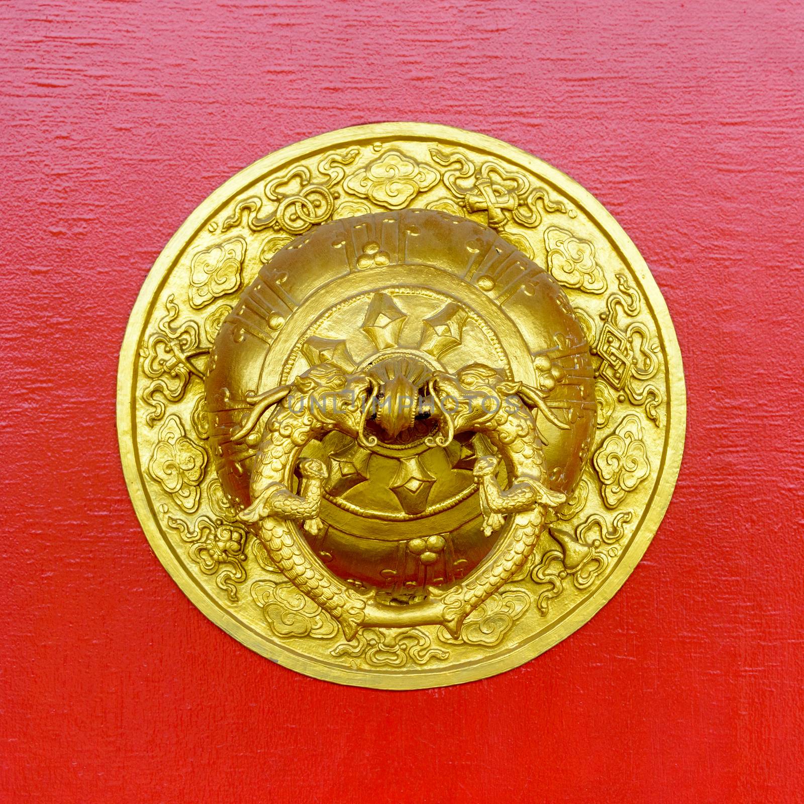 Golden door knocker at Kapan buddhist monastery, Nepal