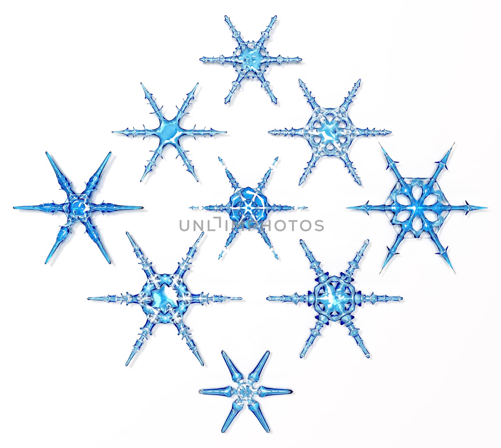 3d generated ice snowflakes set