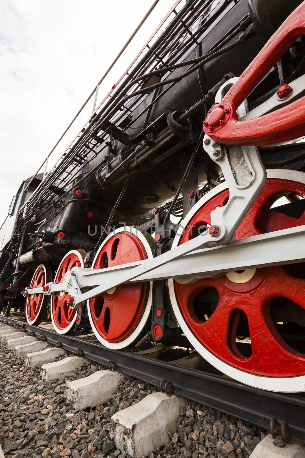   the wheels of the old train photographed by a close up