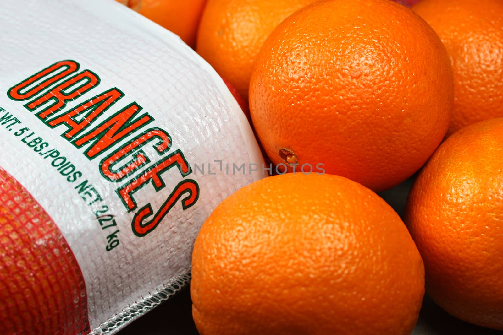 Bag of fresh oranges