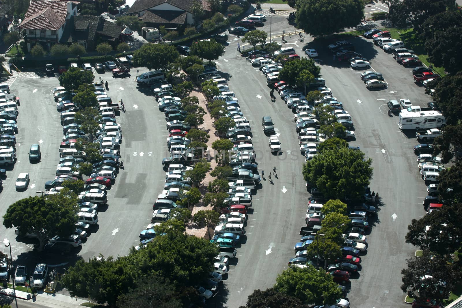 Aerial view of crowded parking lot