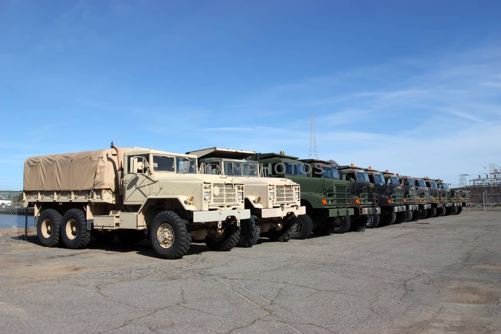 Row of military vehicles