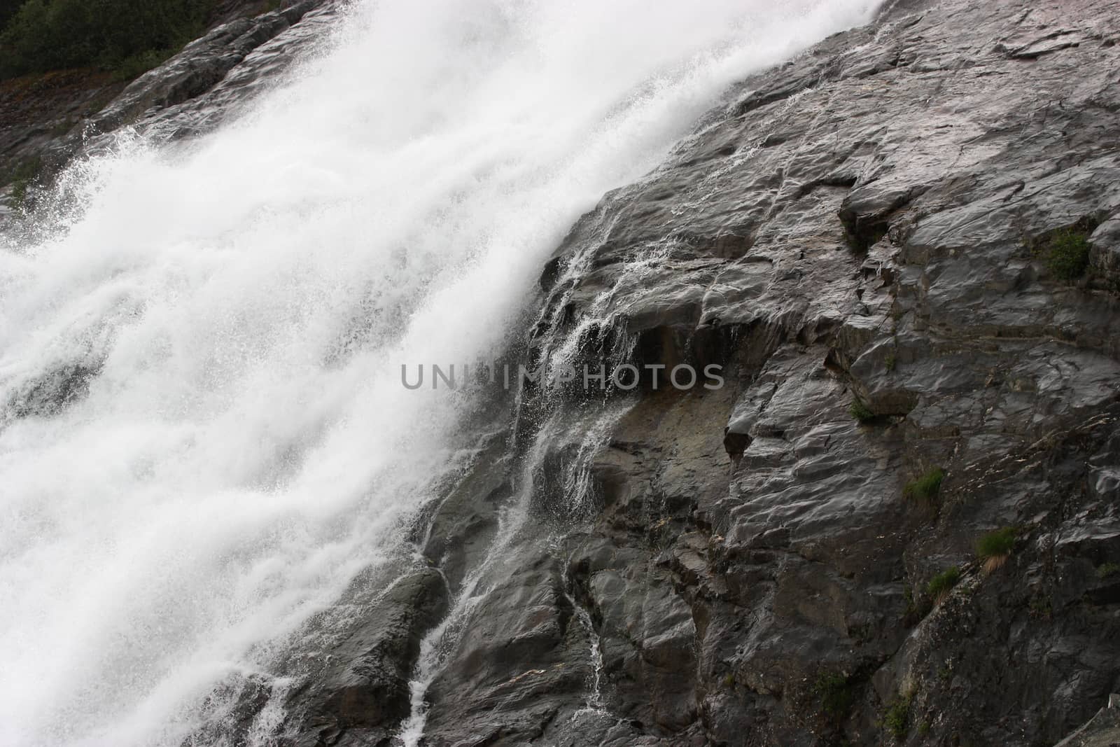 Close up view of strong waterfall