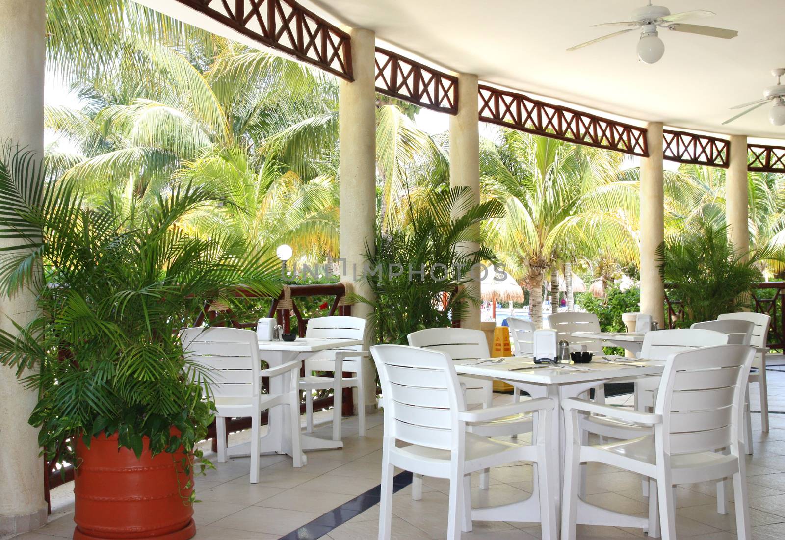 Outdoor cafe in tropical resort