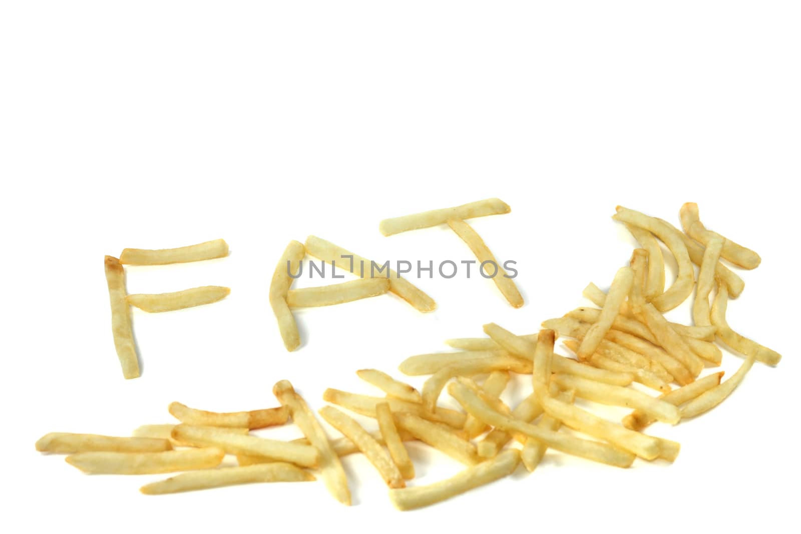 Fatty french fries isolated on white