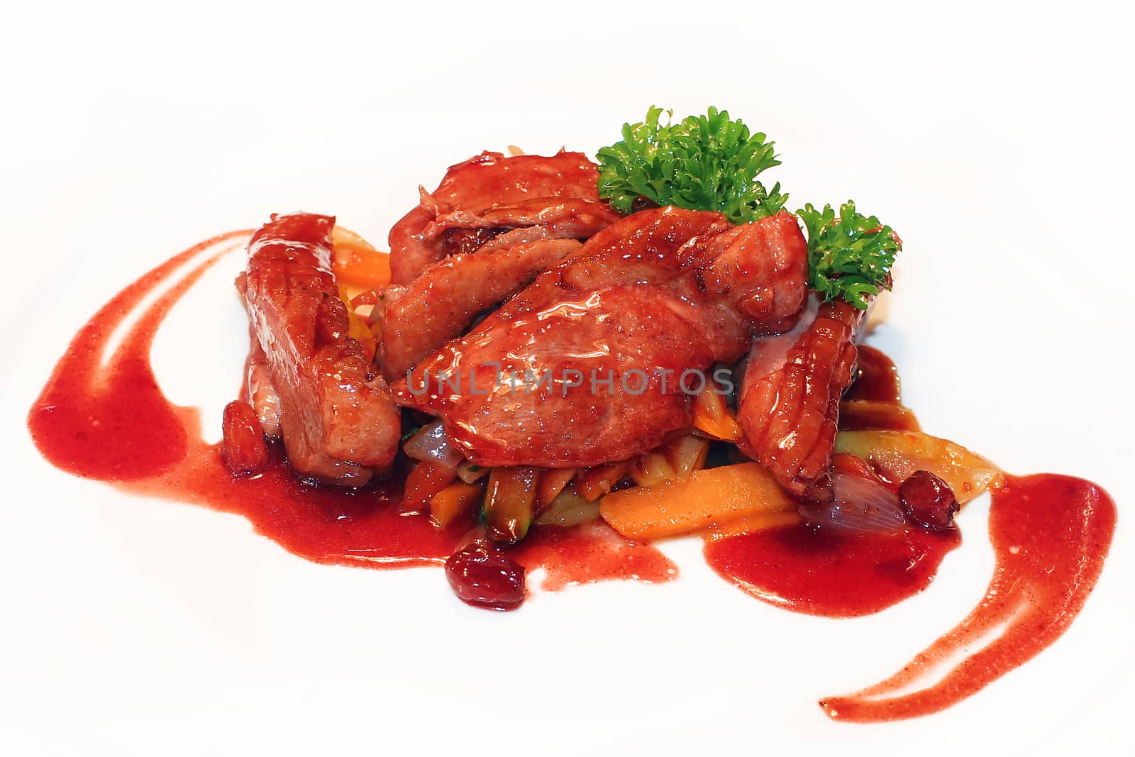 Close up of juicy duck dish