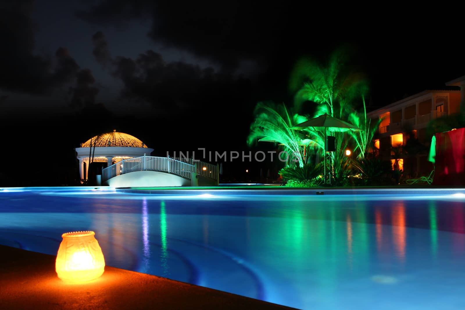 Beautiful resort pool at night