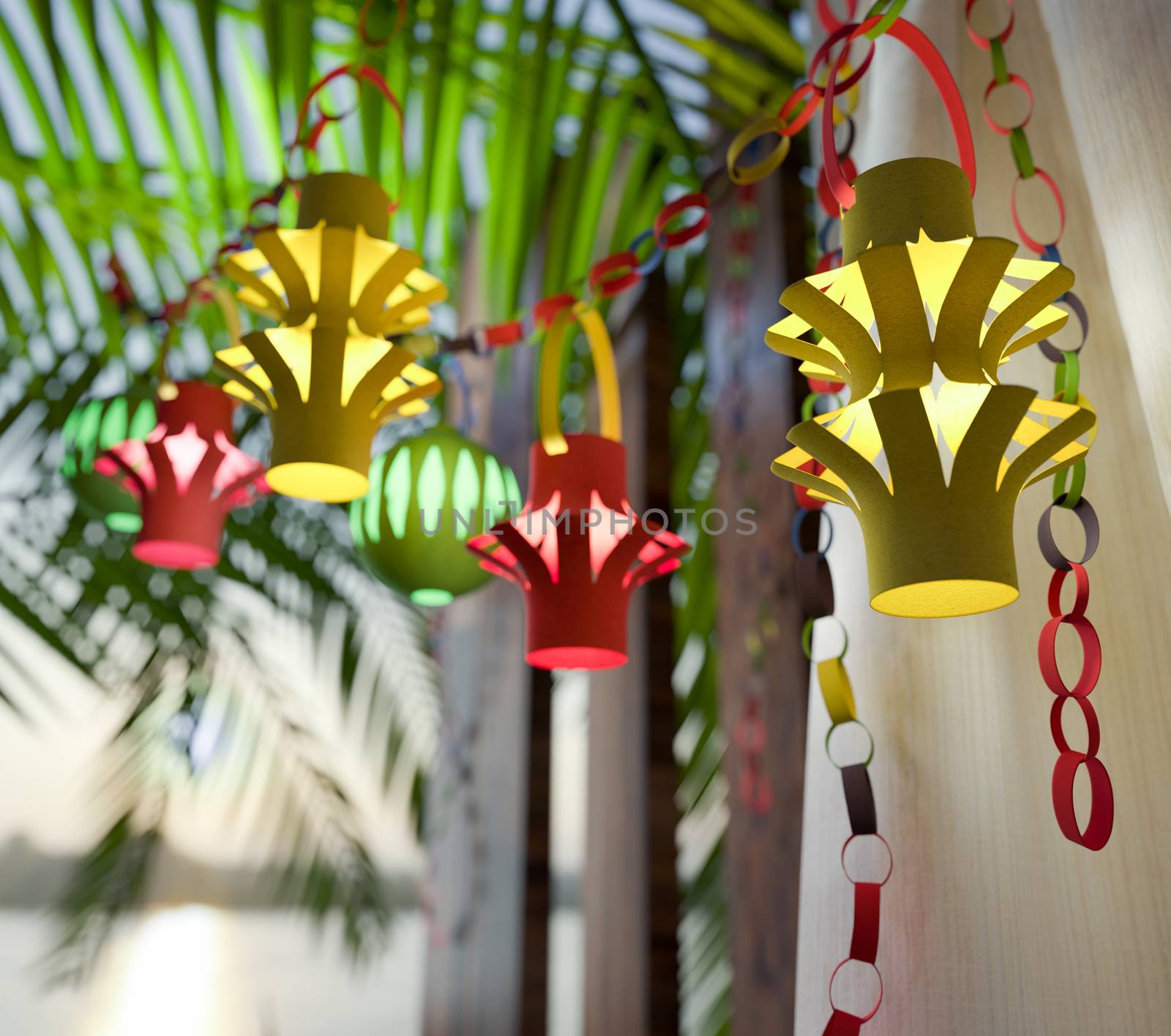 Decorations inside a Sukkah during the Jewish holiday celebration of Sukkoth by denisgo