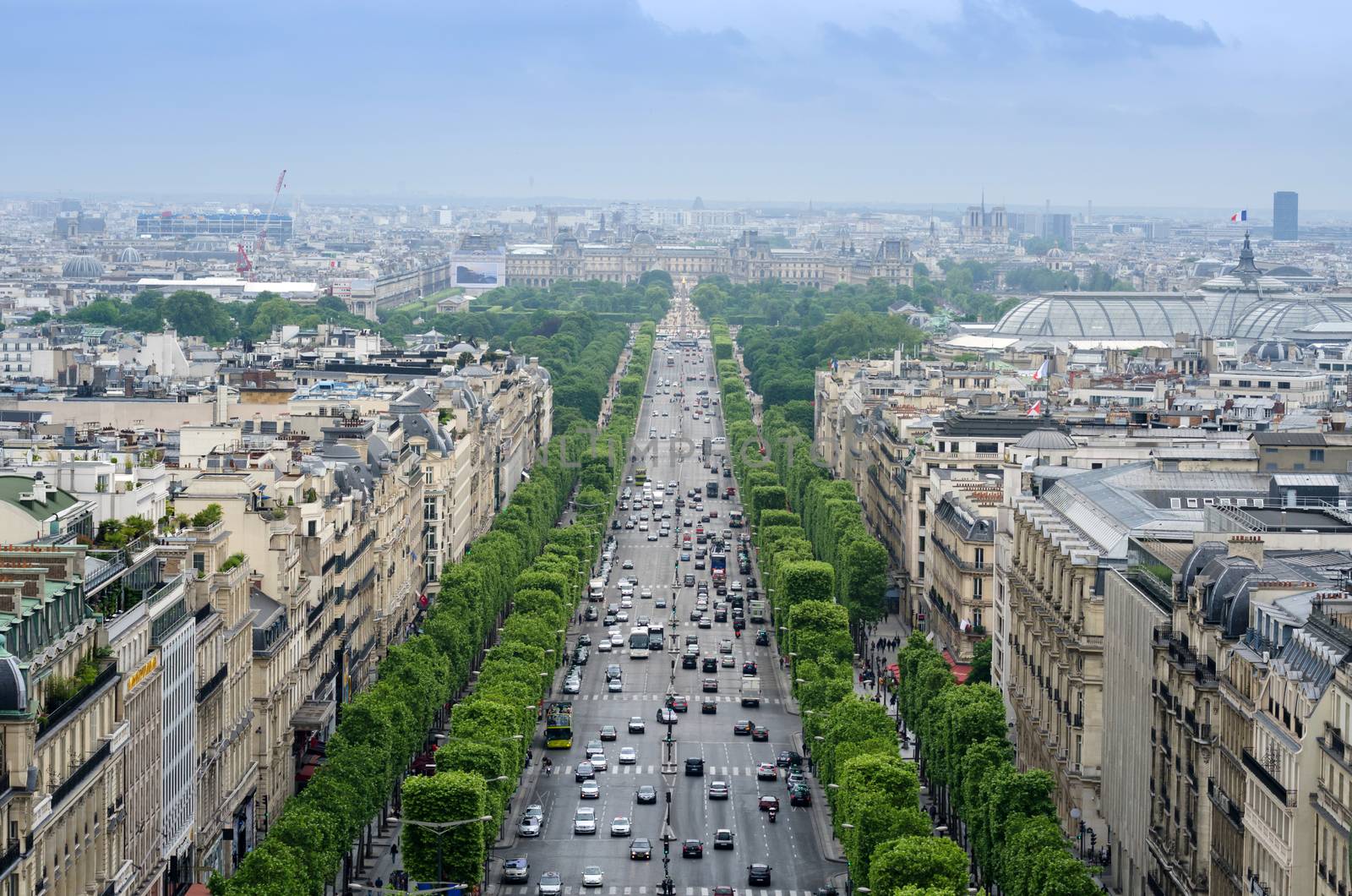 Champs Elysees from the Arc de Triomphe in Paris, France