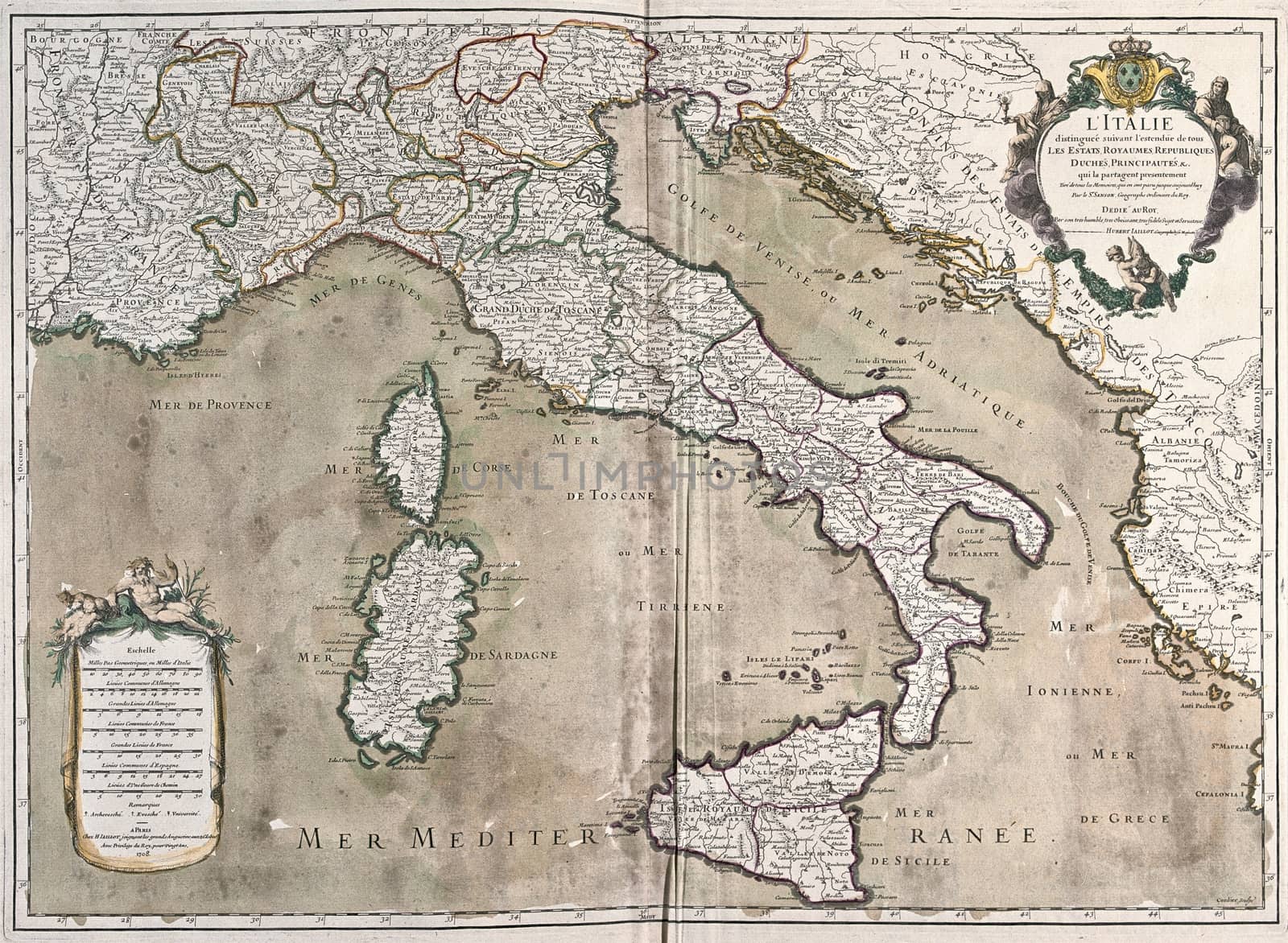 old map of Italy, with Corsica and Sardinia