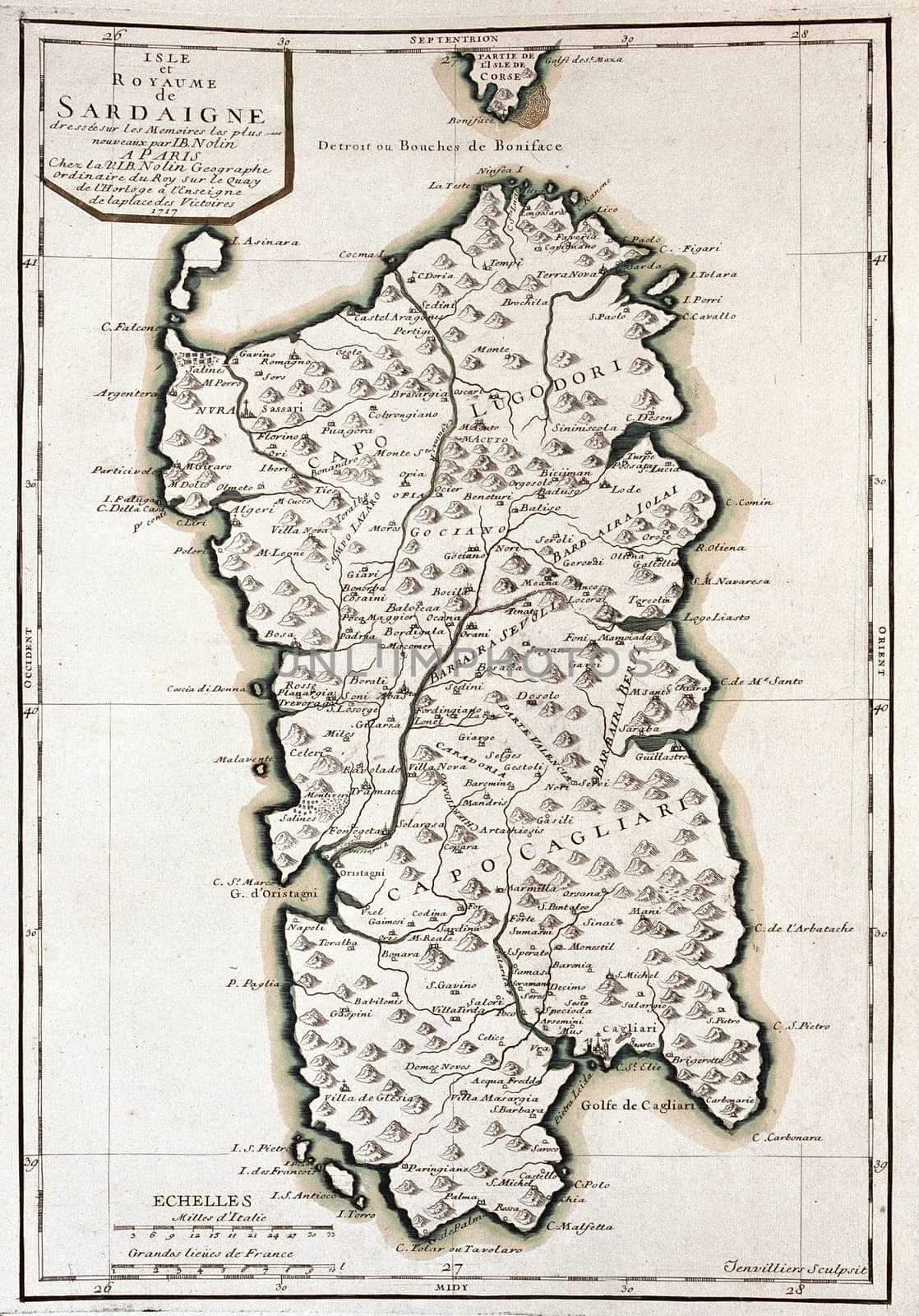 old map of Sardinia, Italy