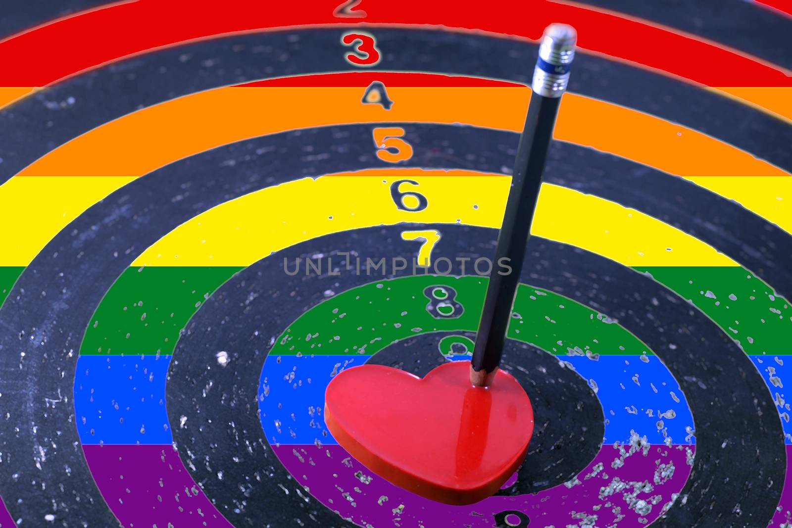 Red heart target and the LGBT gay pride flag by mranucha