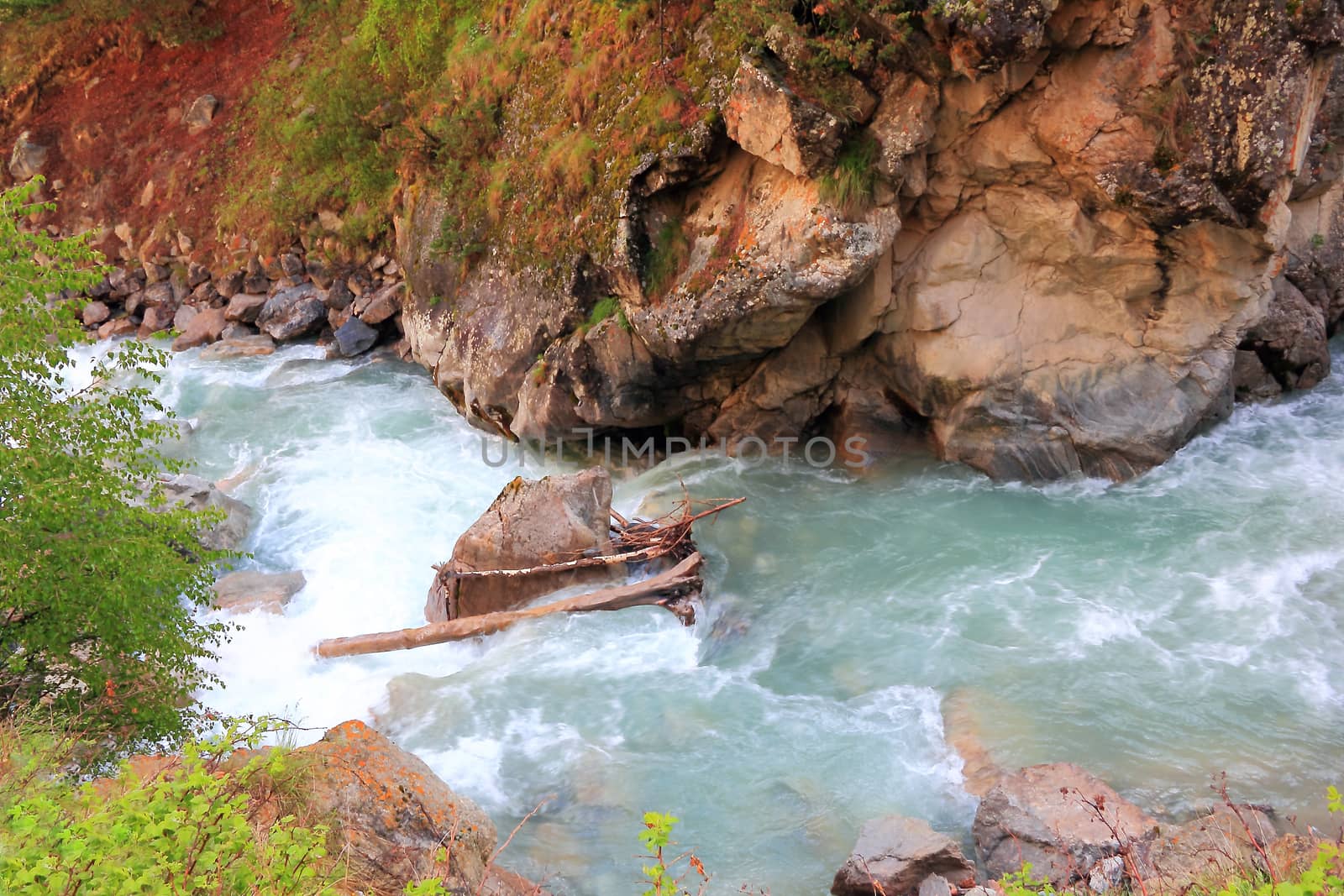 Photo of river in Caucasus mountains in summer