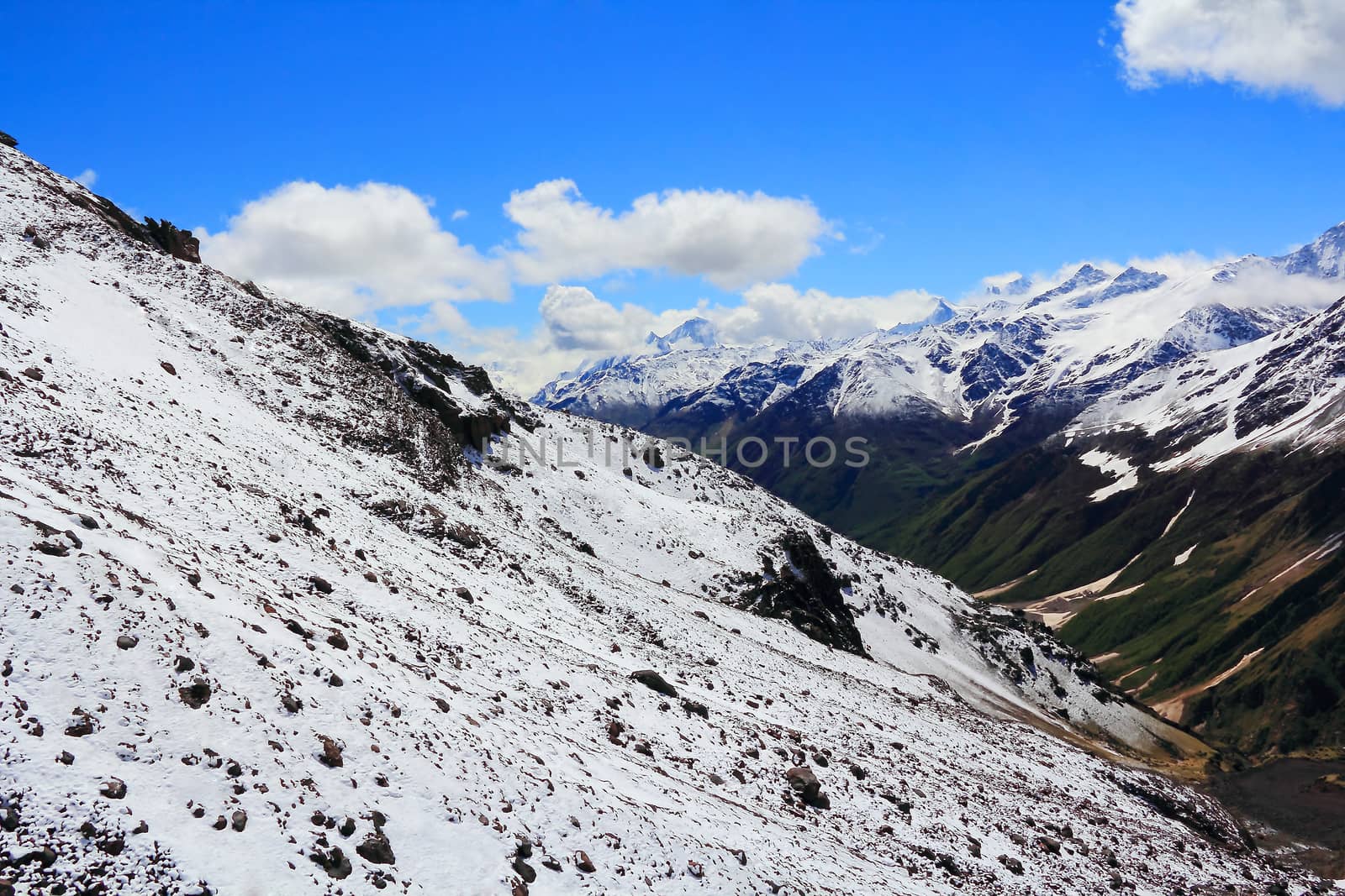 Winter landscape of mountains Caucasus region in Russia