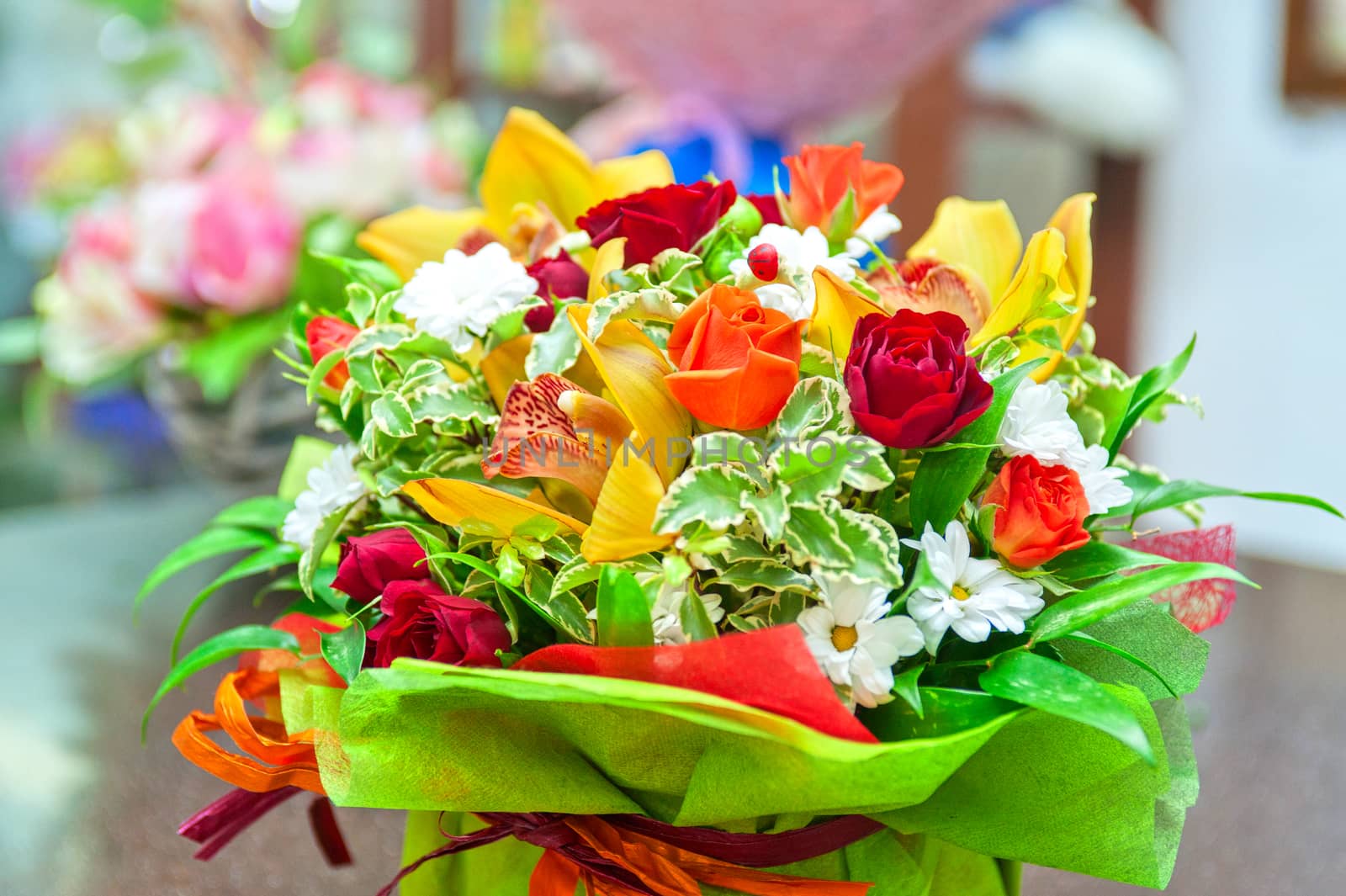 close up of beautiful wedding bouquet