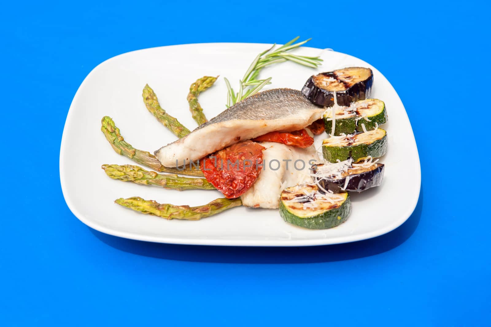 Seabass fillet with grilled vegetables