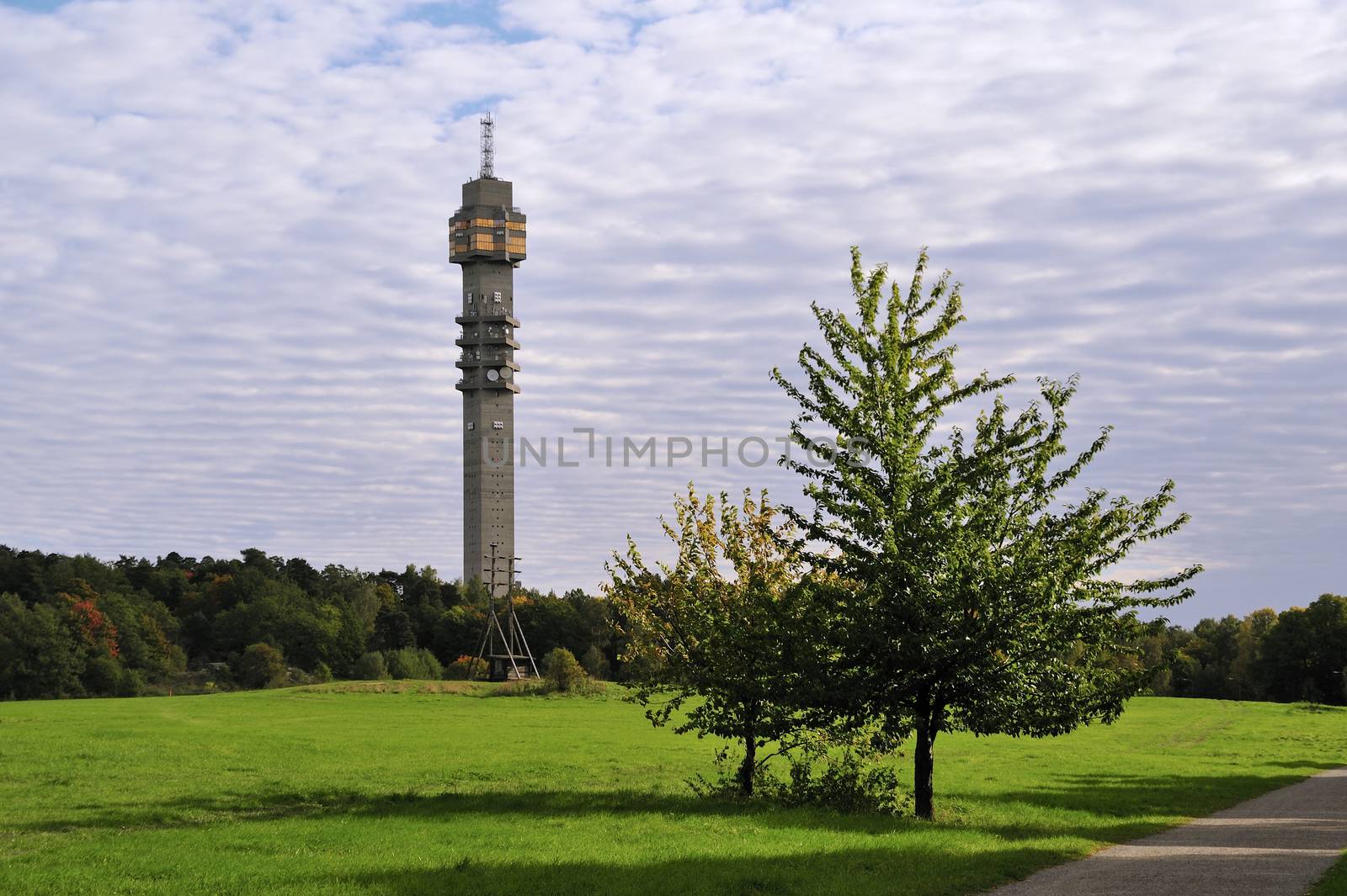 Kaknäs tower, landmark TV tower in Stockholm, Sweden. 170 metres high.