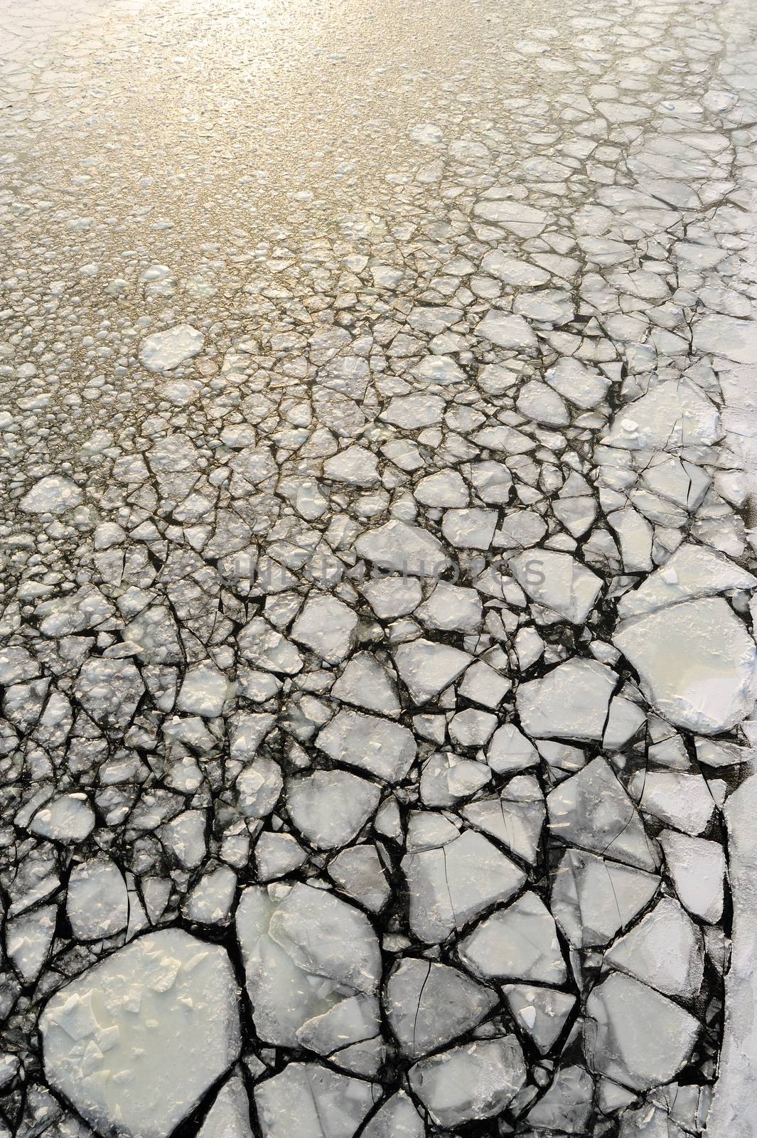 Broken Icy surface caused by ice breaker in frozen water, Stockholm, Sweden