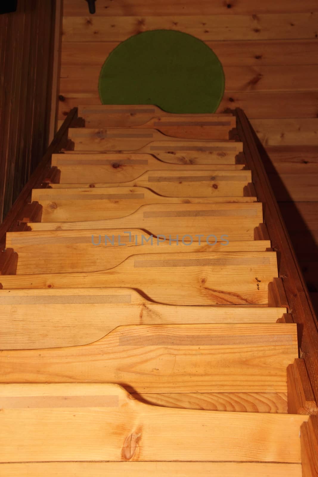  wooden staircase with ledges and antislip strips