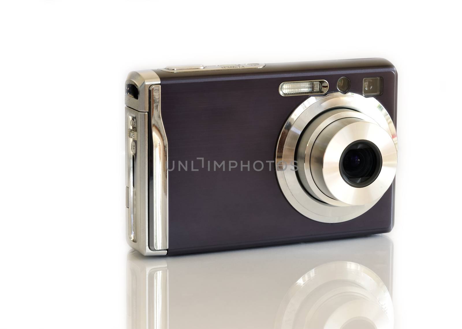 Compact digital camera isolated on white.