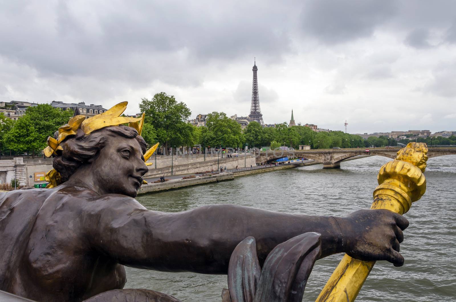 Pont Alexandre III across the River Seine with Eiffel Tower by siraanamwong