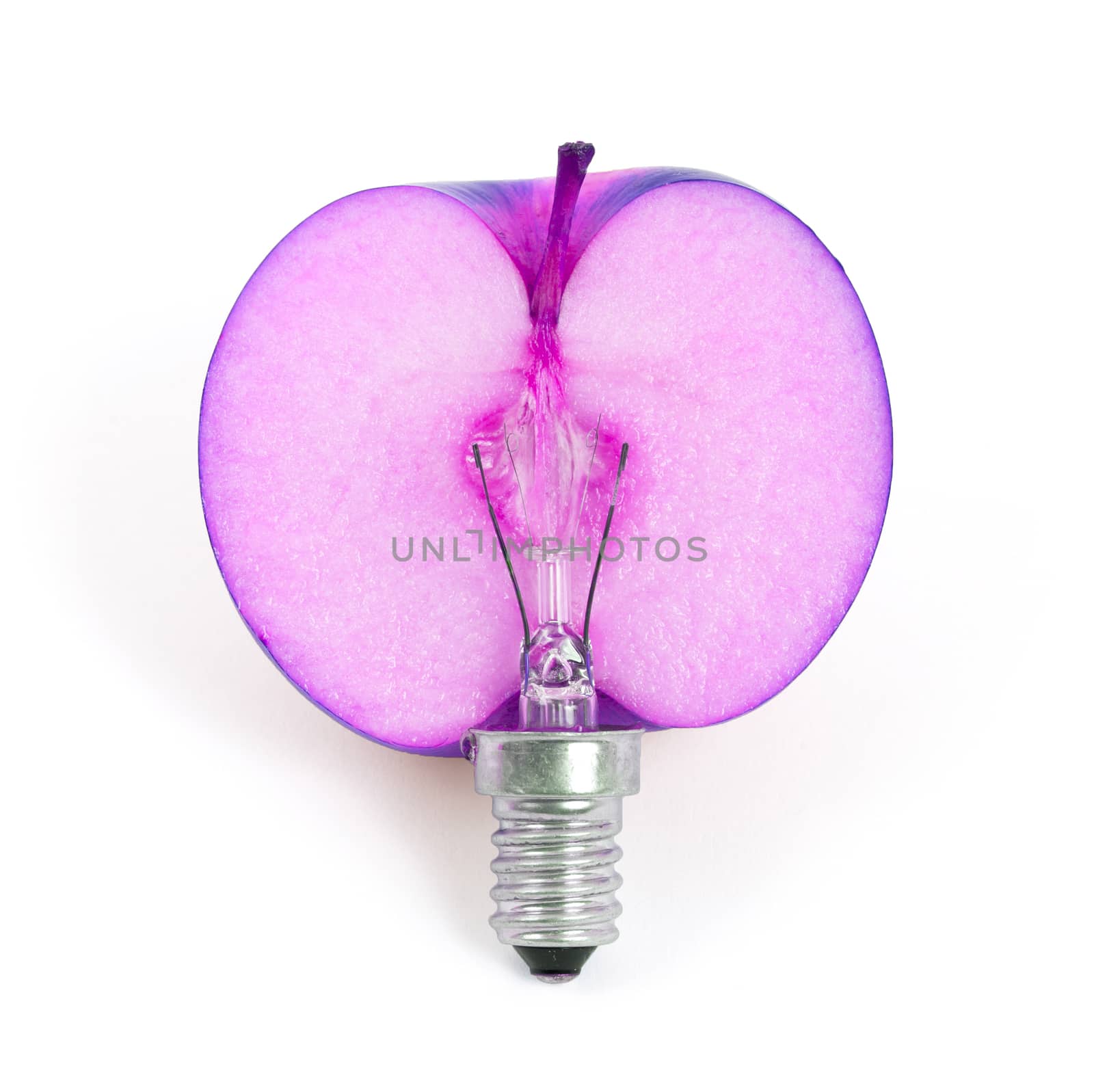 Apple lightbulb, concept of green energy - isolated on white