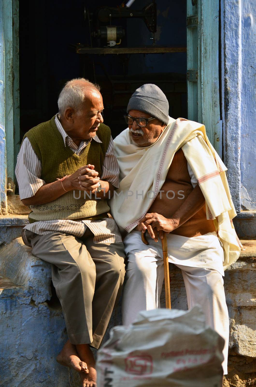 Jodhpur, India - January 1, 2015: Senior indian men in Jodhpur, India. Jodhpur is the second largest city in the Indian state of Rajasthan with over 1 million habitants.