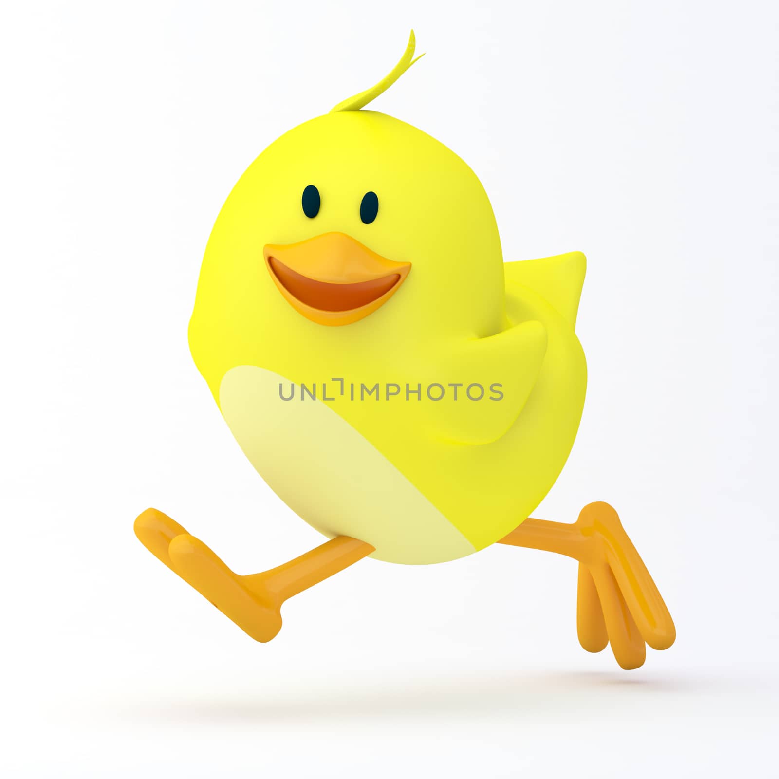 Little chick running on white background - 3D render