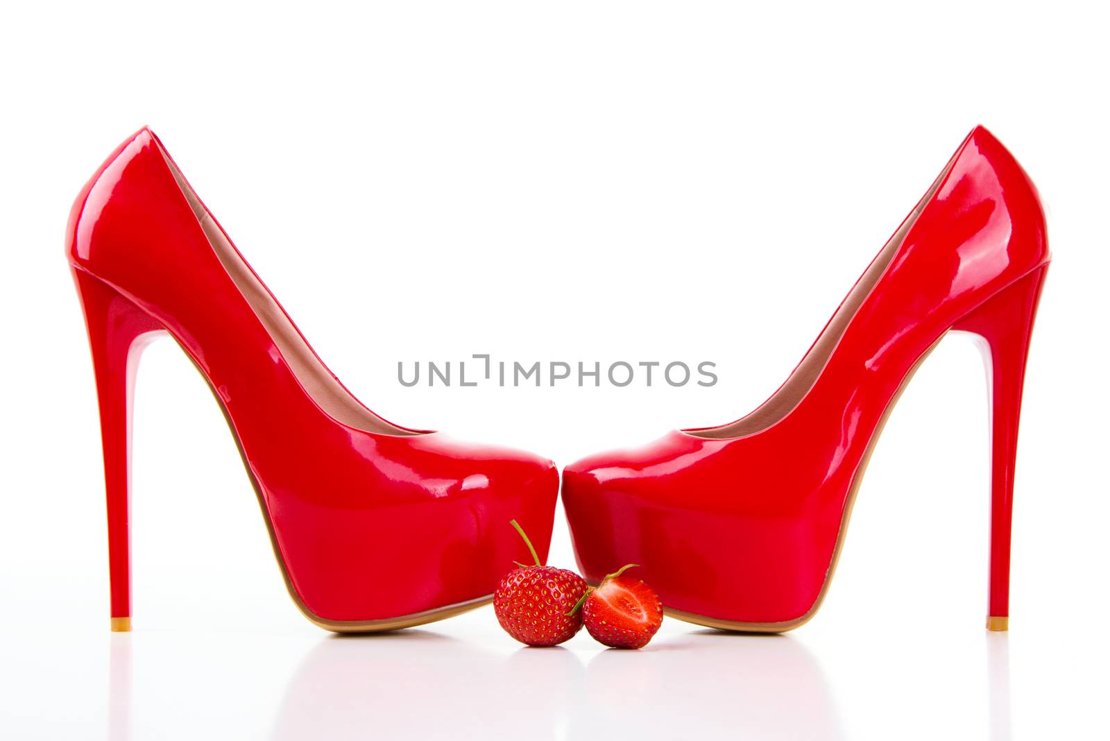 Red high heel women shoes with strawberry by id7100