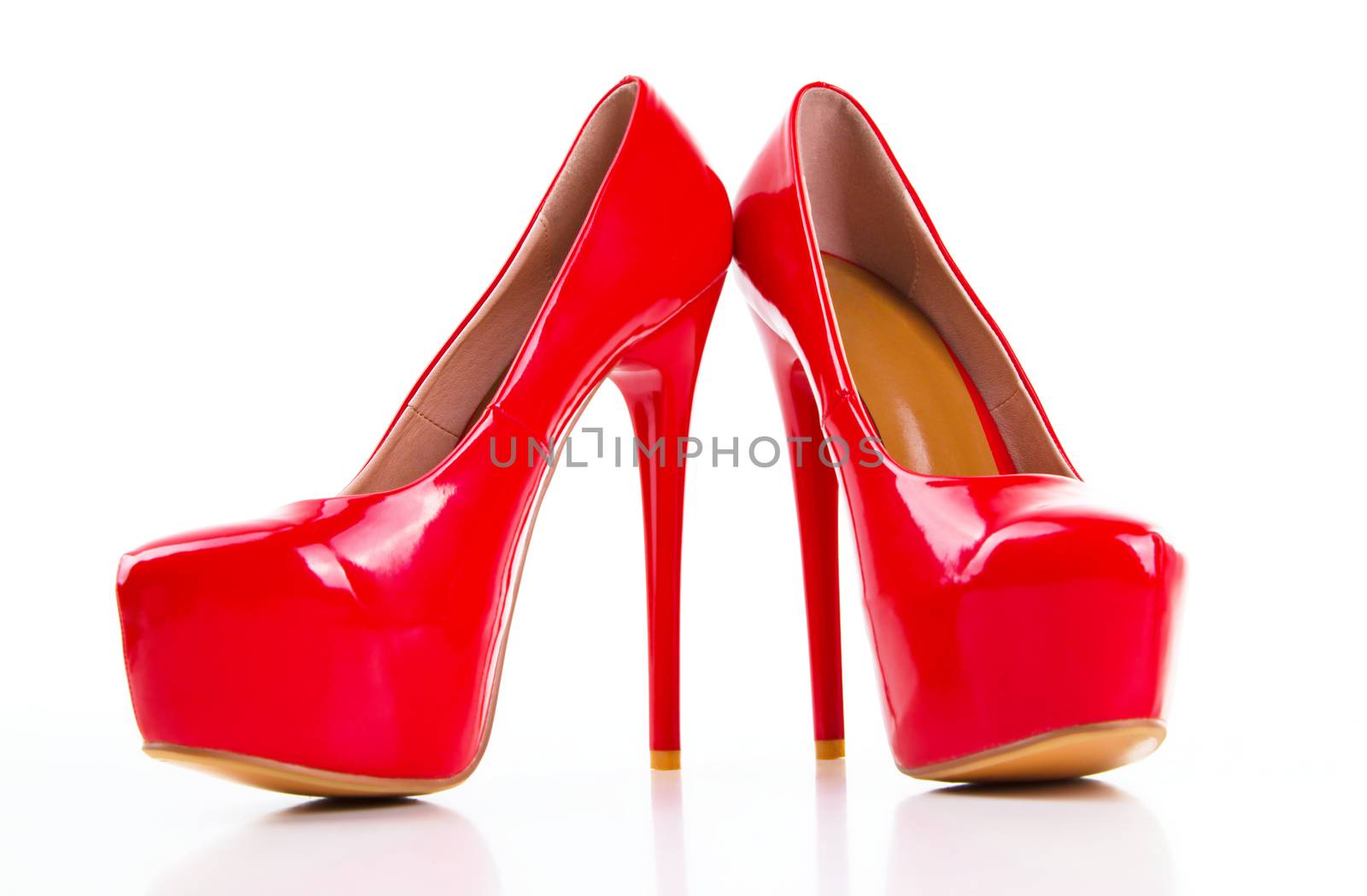 Red high heel women shoes isolated on white background