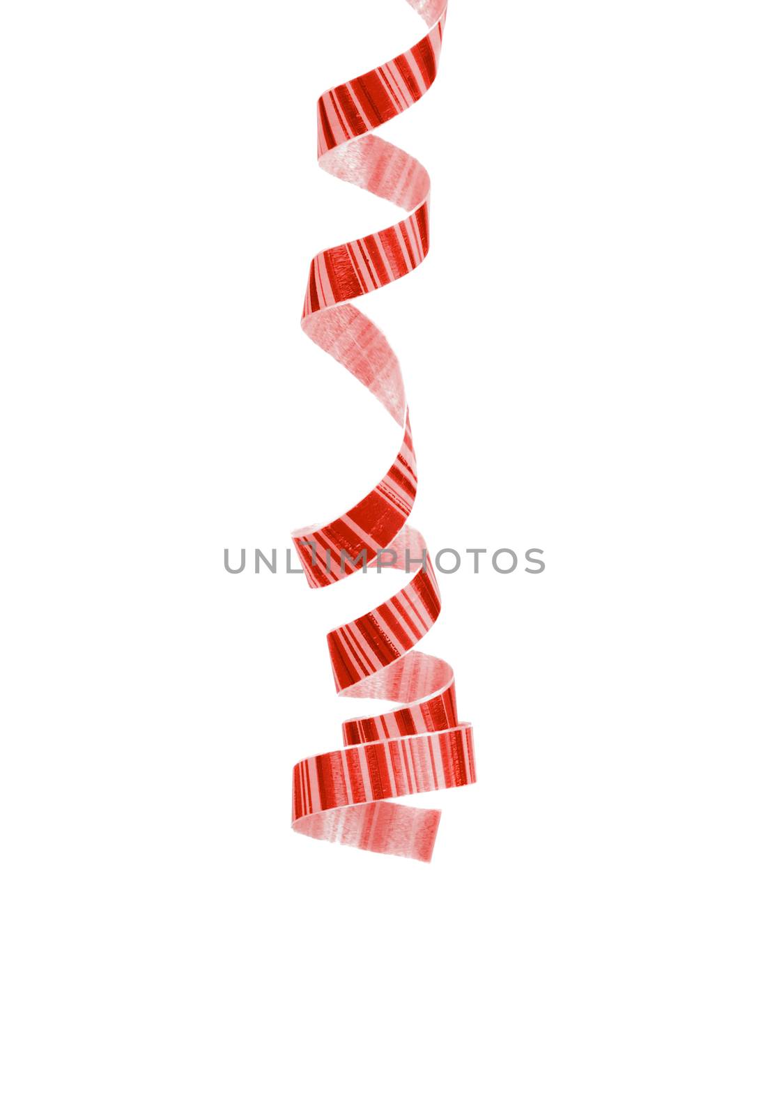 Red Striped Curly Hanging Party Streamer isolated on white background