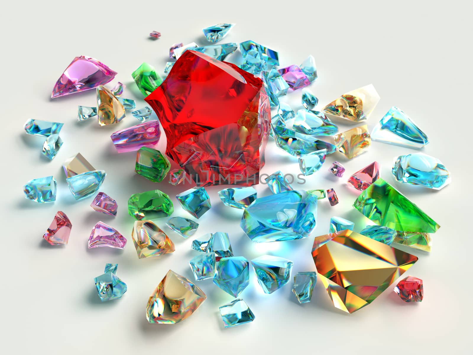 Bright gems on a white background. Colored stones.