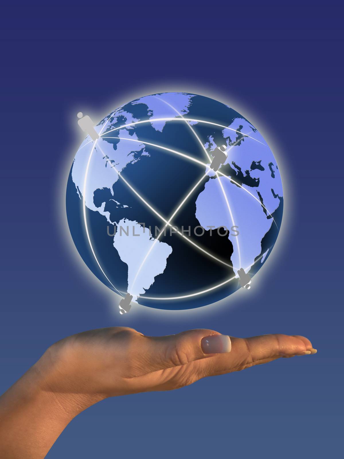 Globe on human hand. Communication concept illustration.