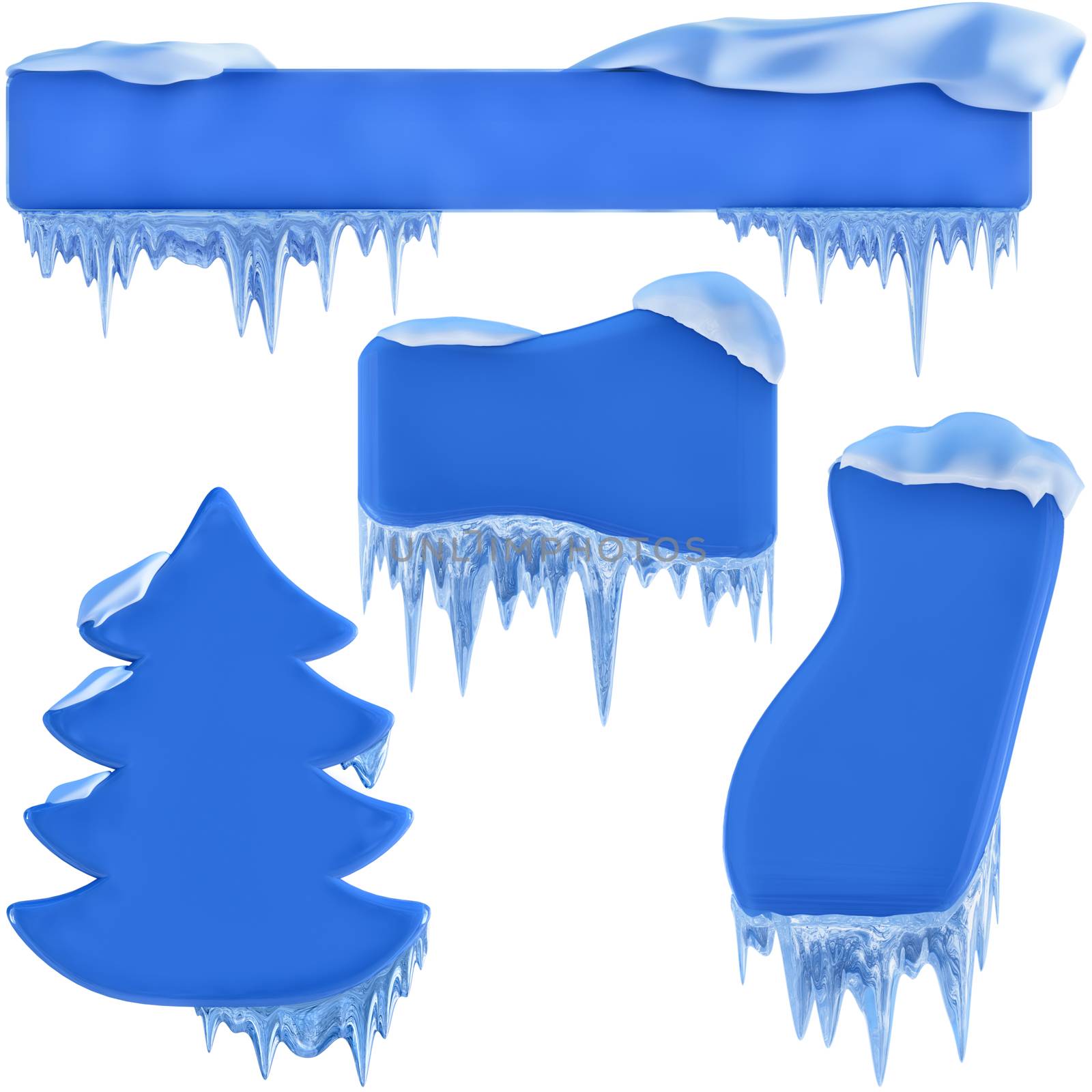 set of banners with snow and icicles, as a symbol winter holidays